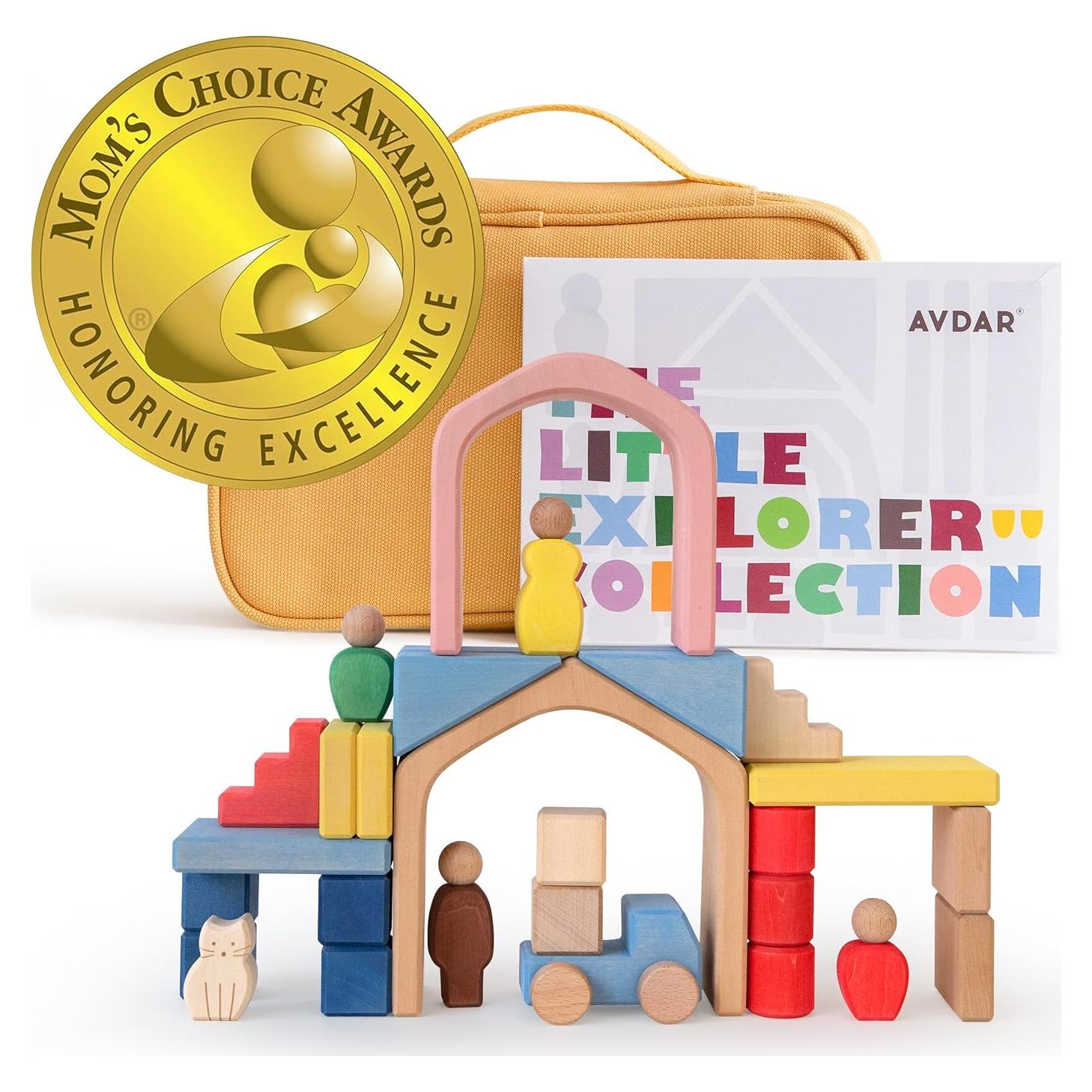 Bloques de Construcción de Madera AVDAR Set de Viaje 34 Piezas