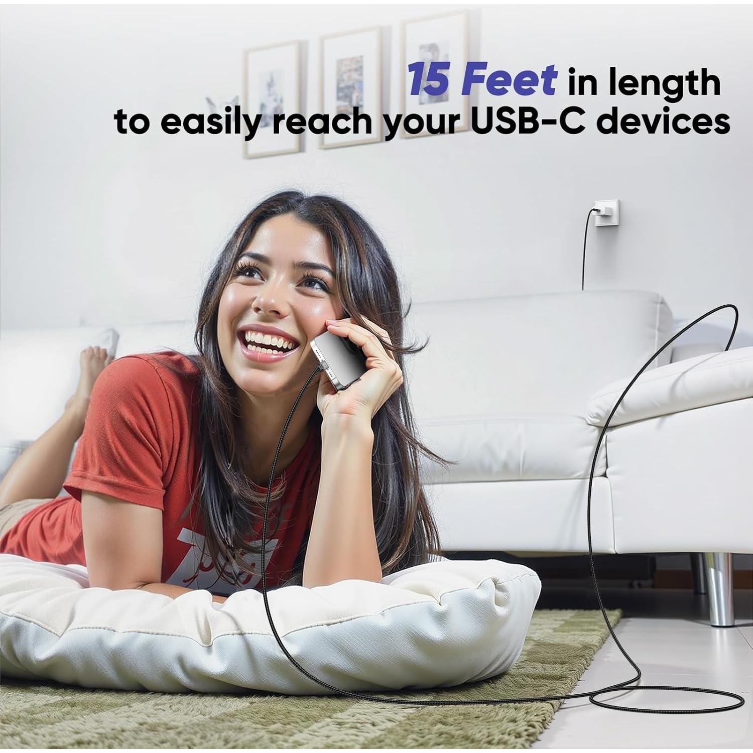 Cable USB C 15 pies DteeDck carga rápida 2.4A 5Gbps