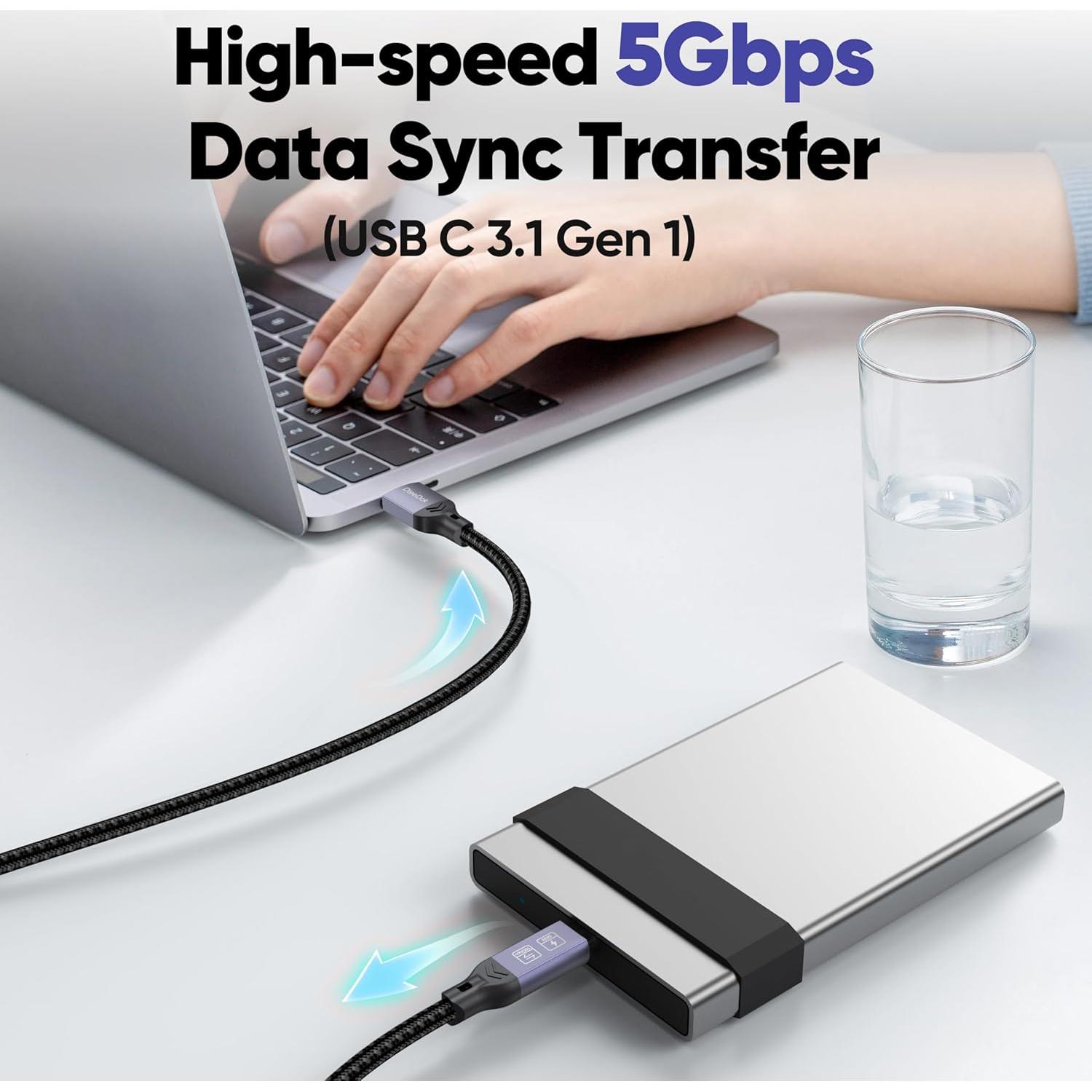 Cable USB C 15 pies DteeDck carga rápida 2.4A 5Gbps