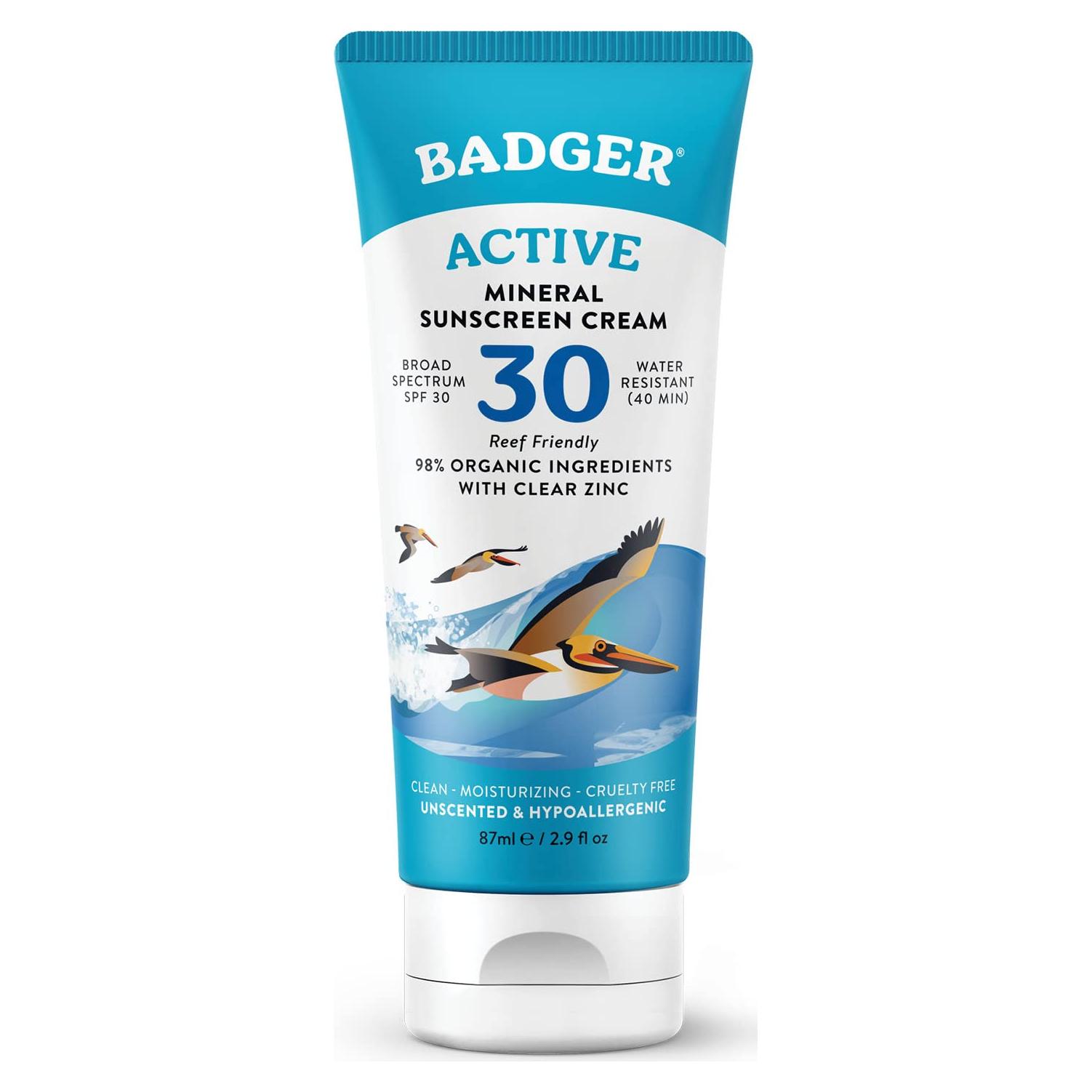Crema Solar Mineral Badger SPF 30, 85.5 ml, Orgánica y Resistente al Agua