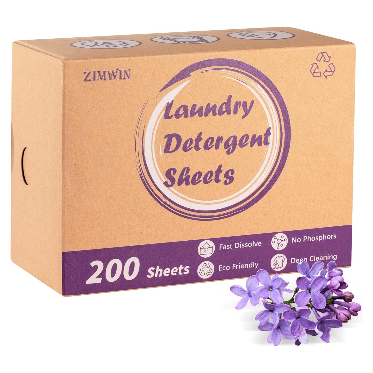 Hojas de detergente para lavandería Zimwin - 200 cargas lavanda