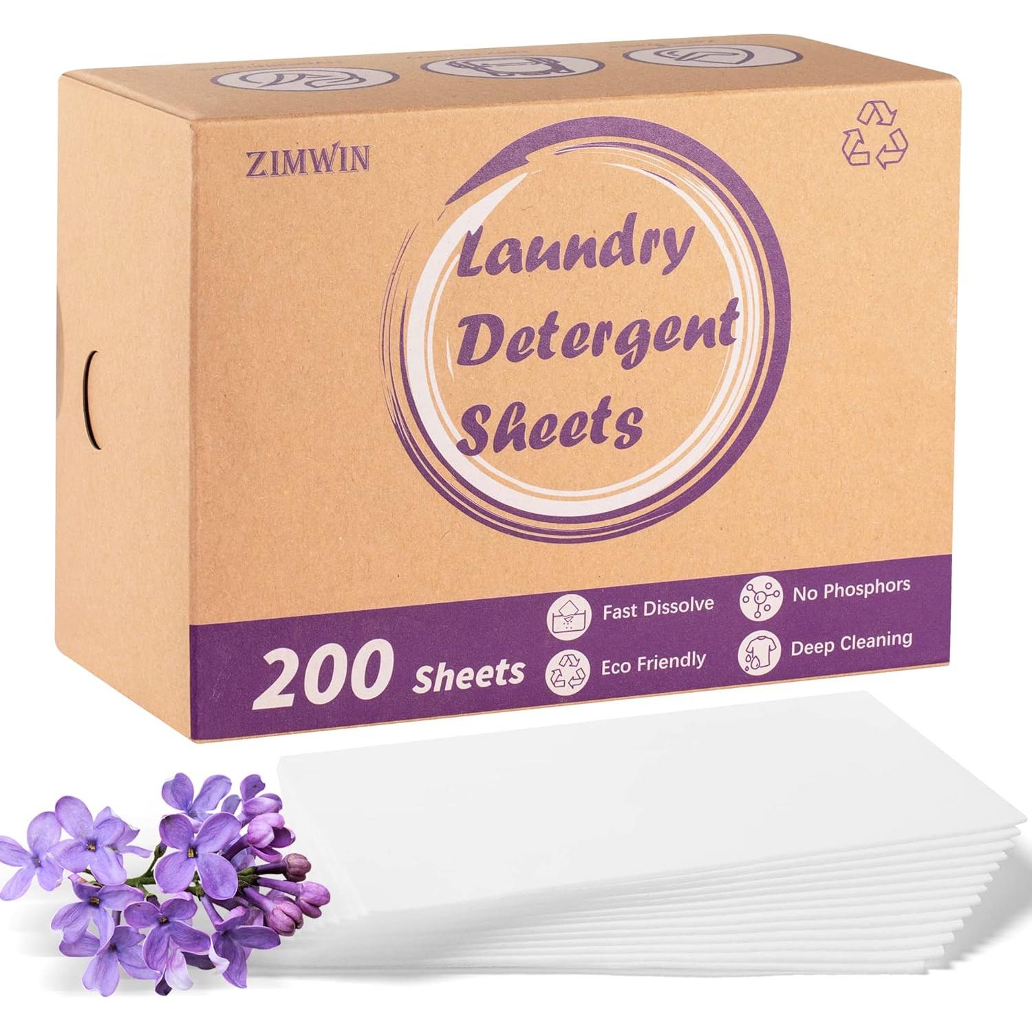 Hojas de detergente para lavandería Zimwin - 200 cargas lavanda