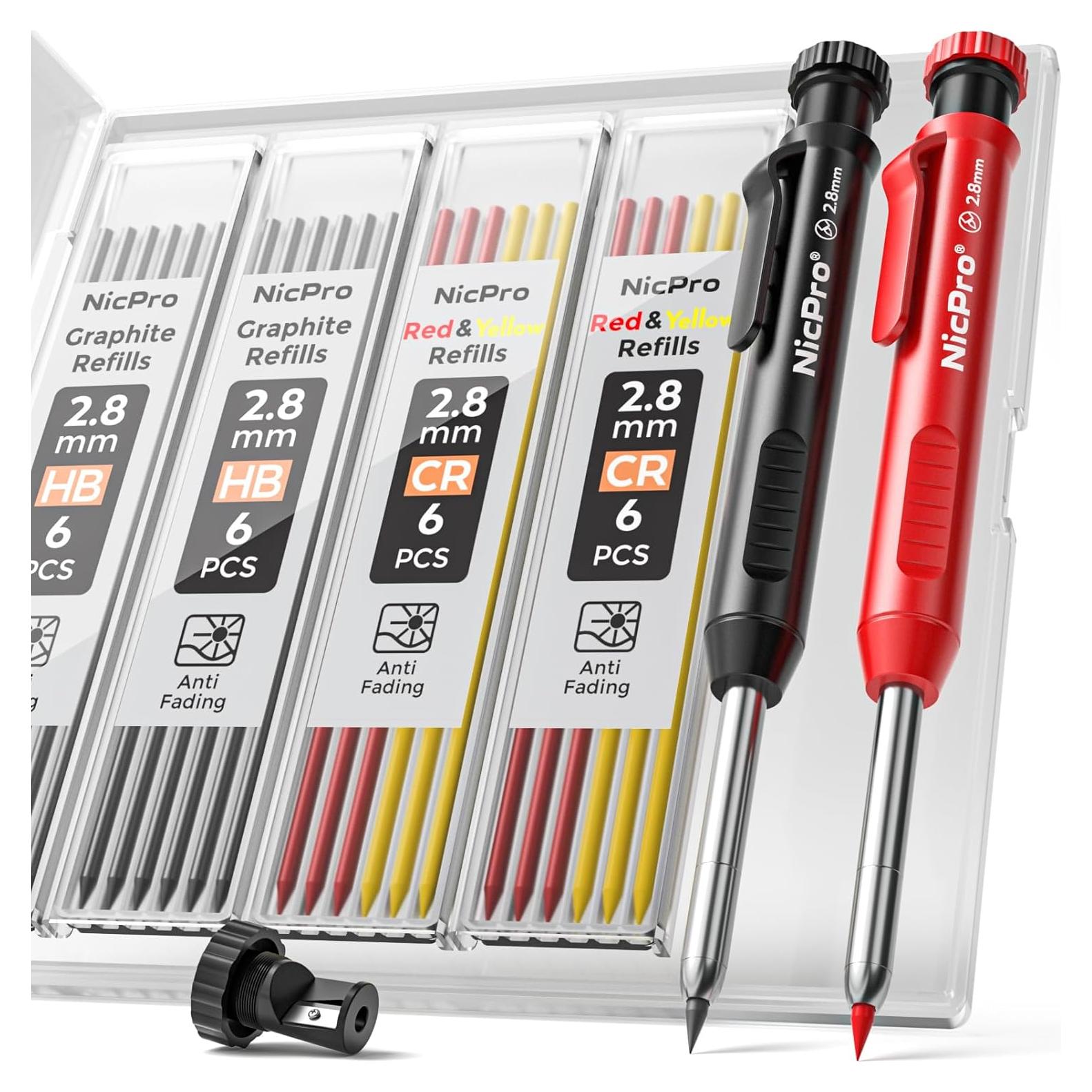 Lápiz de Carpintero Nicpro con Sacapuntas y 26 Recargas