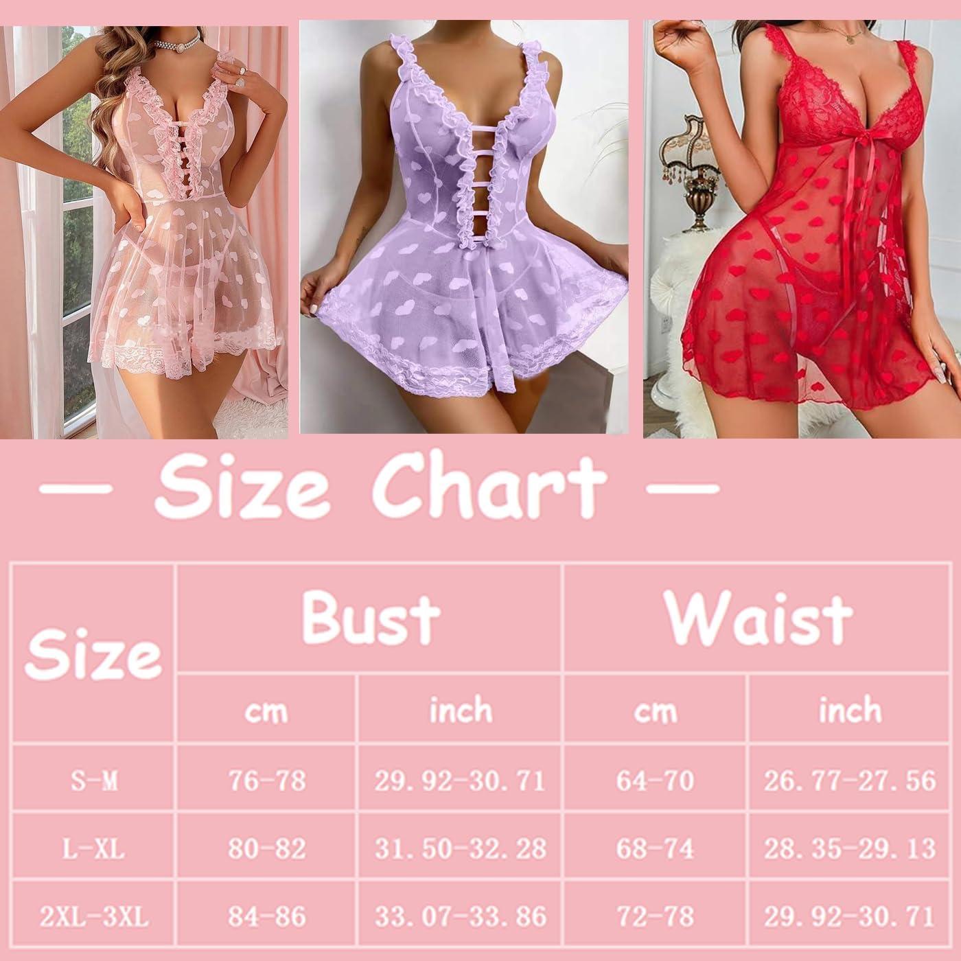 Babydoll de encaje para mujeres con volantes y corazones - Rojo