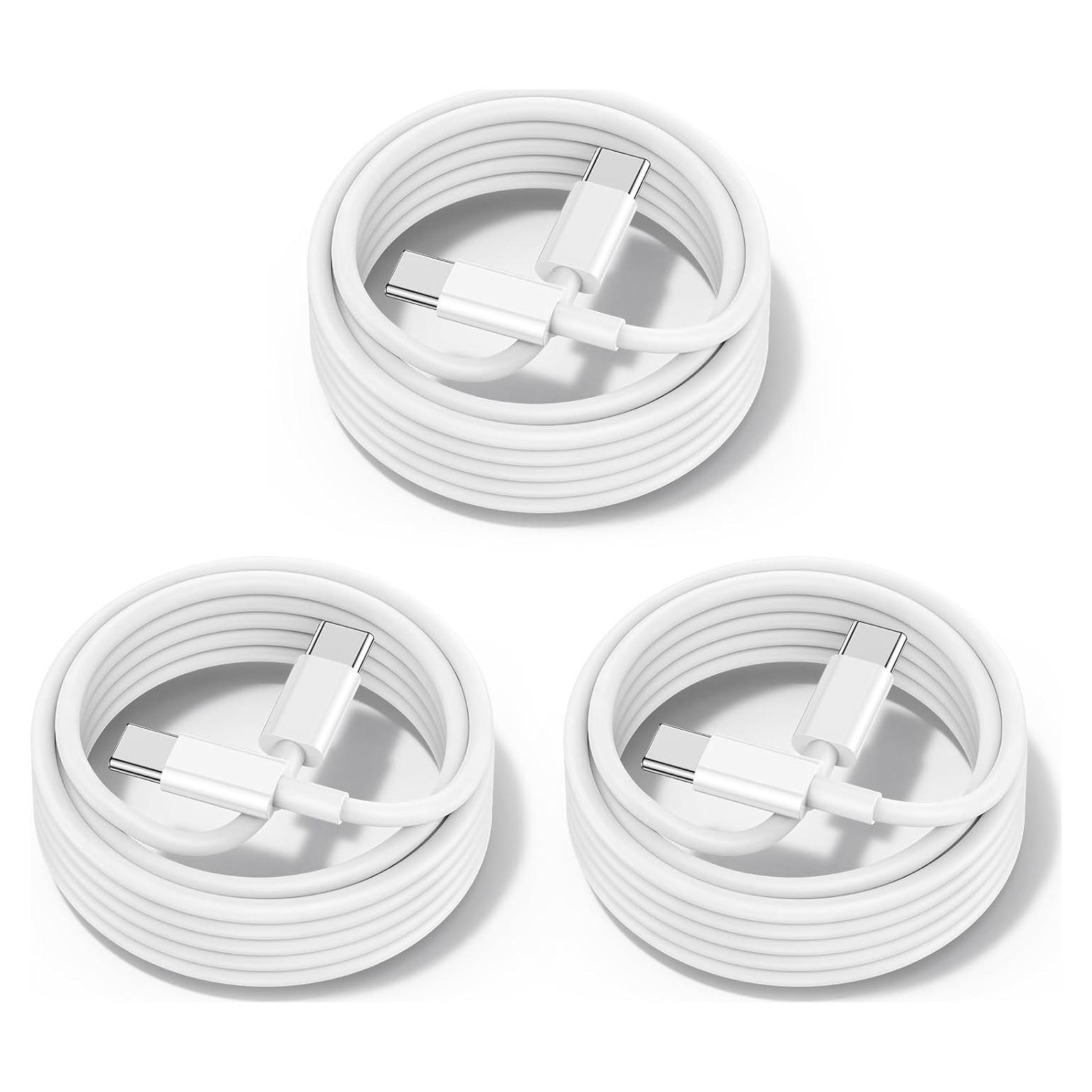 Cable USB C a USB C 60W 3Pack 1.8m Carga Rápida Blancos