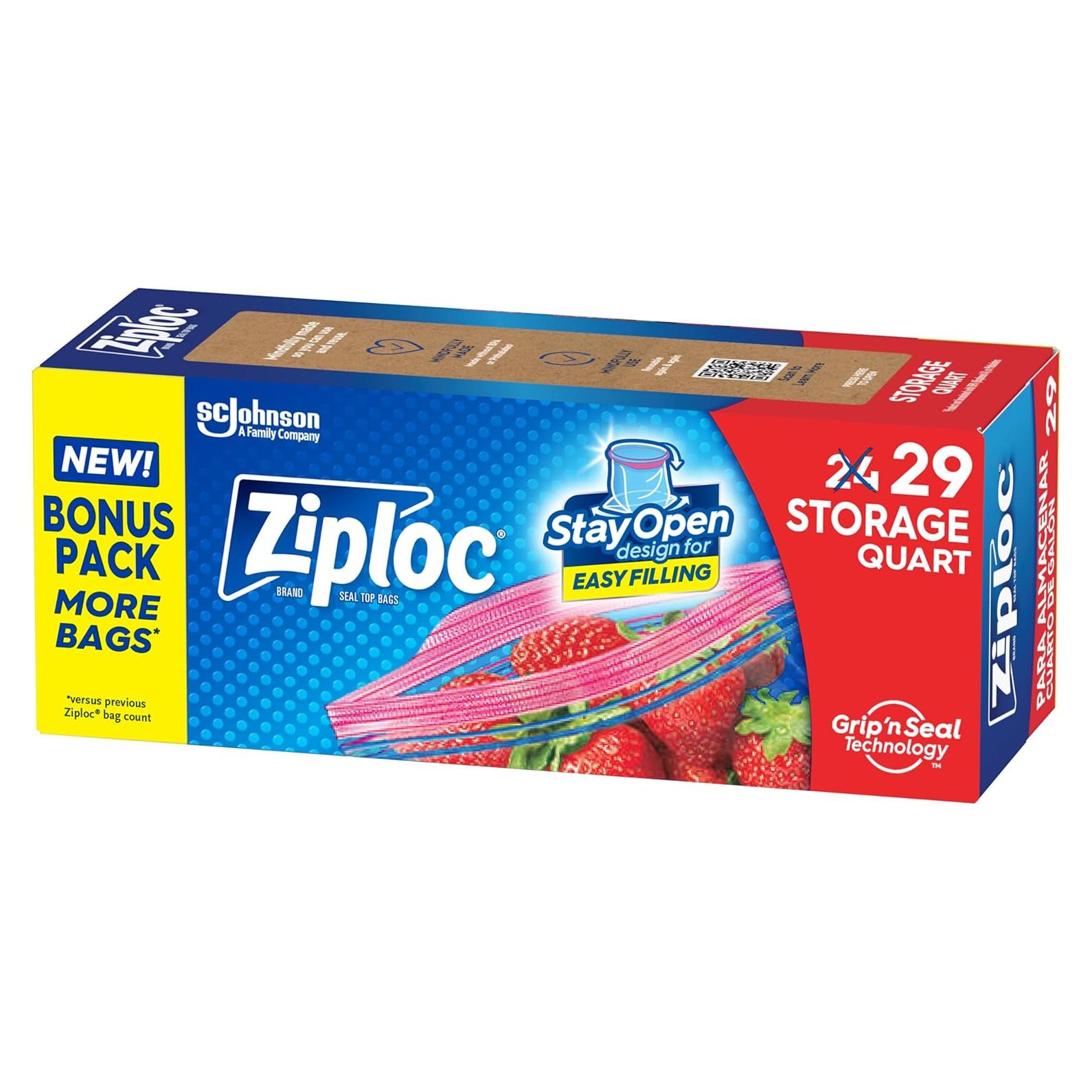 Bolsas de Almacenamiento Ziploc Quart 29 Unidades Reutilizables
