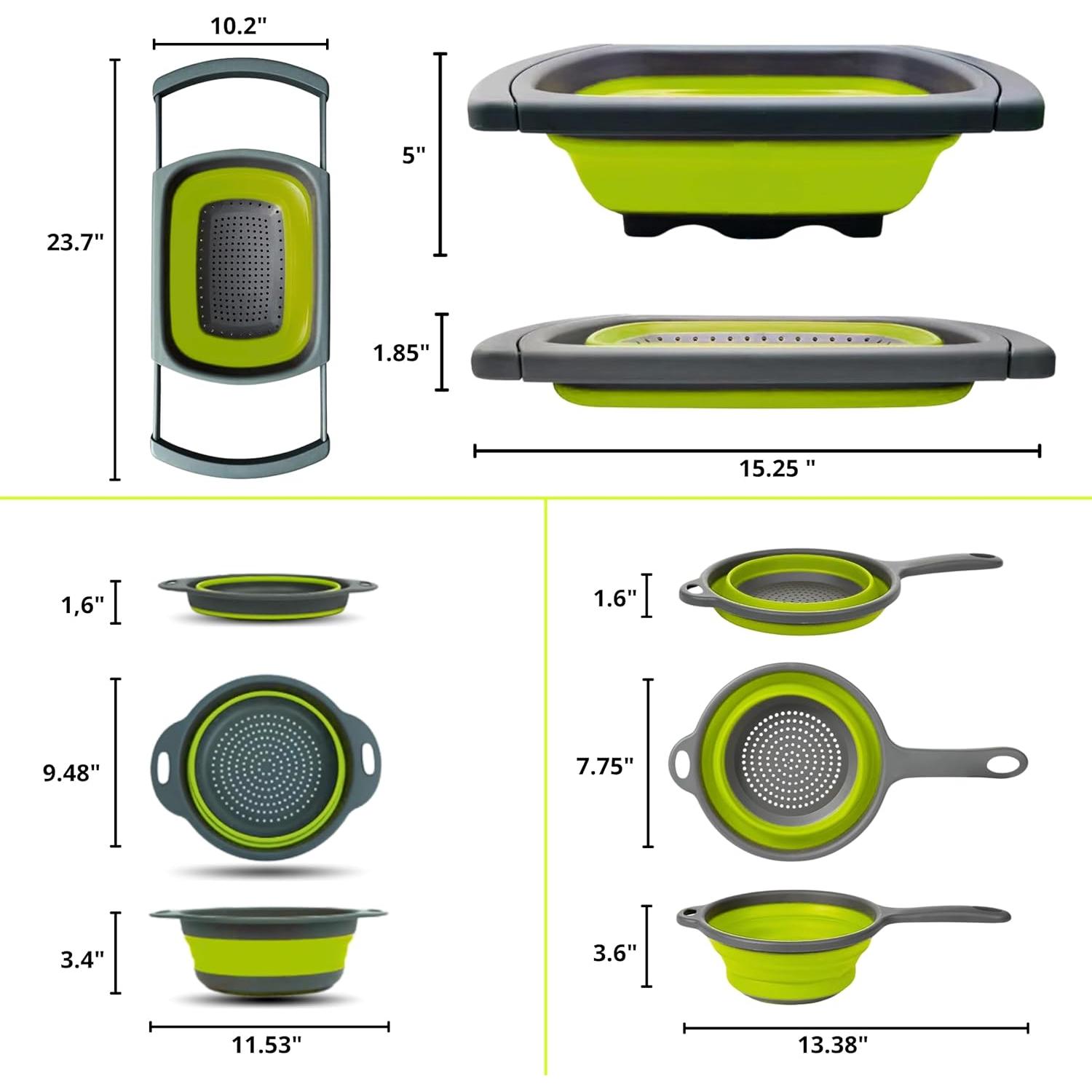 Juego de 3 coladores colapsables YARRD verdes de silicona