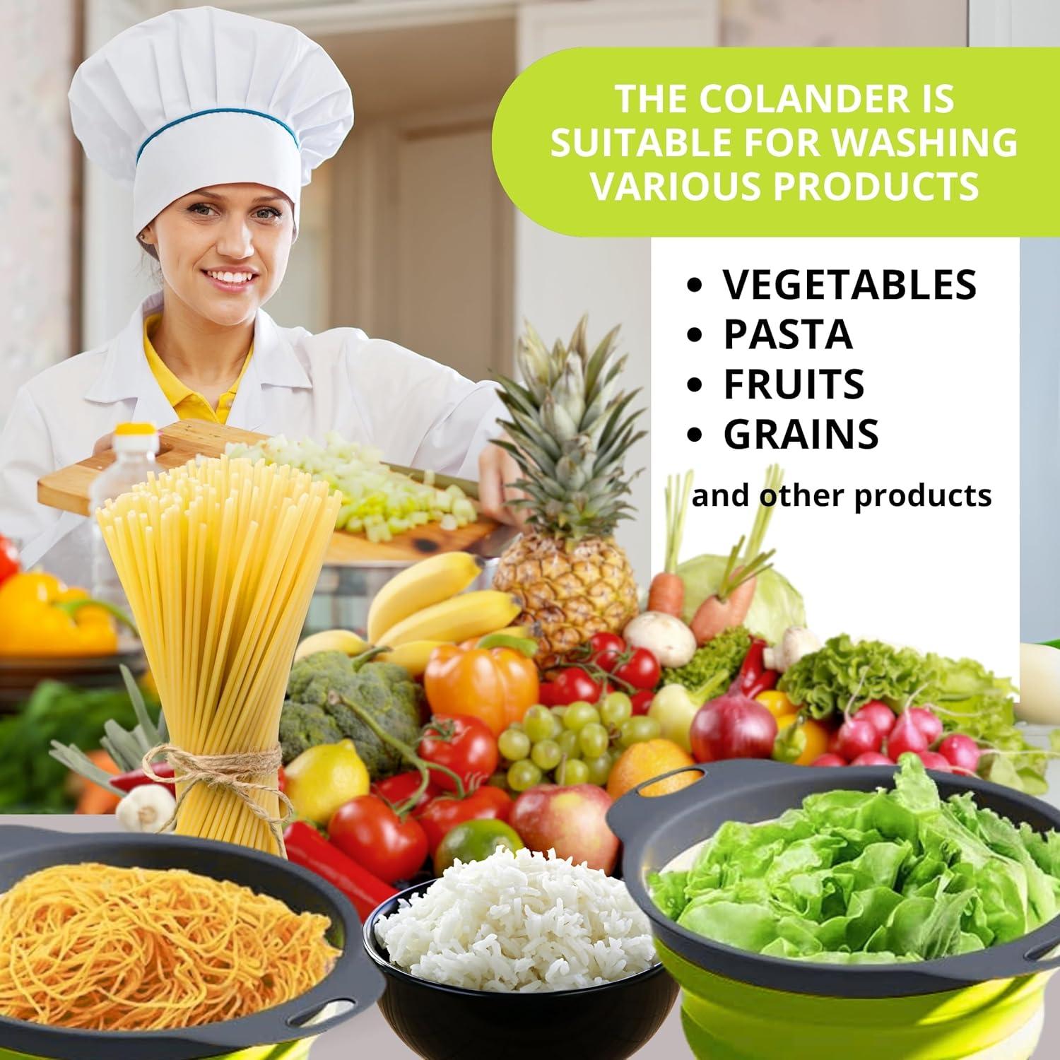 Juego de 3 coladores colapsables YARRD verdes de silicona