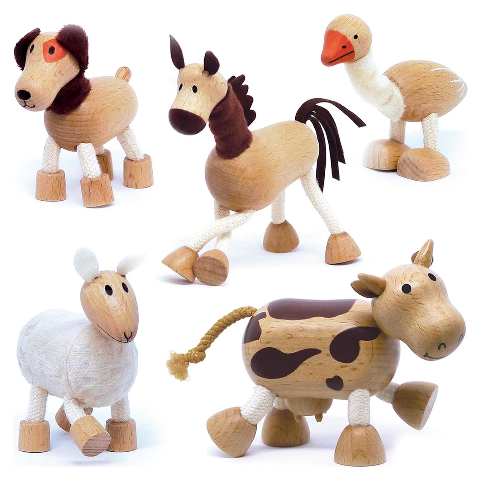 Juguetes de Animales de Madera Anamalz - 5 Figuras Poseables
