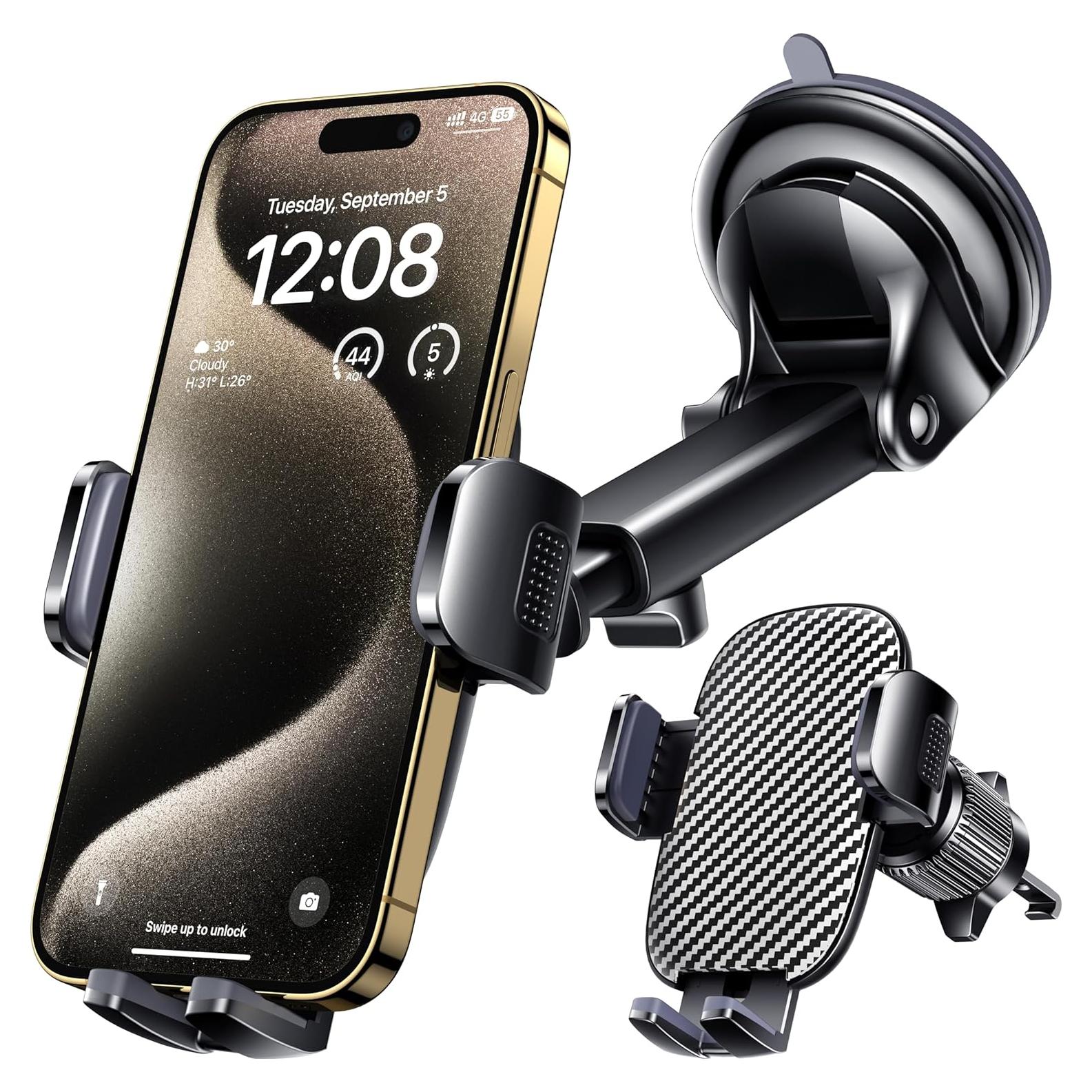 Soporte para Teléfono de Coche Qifutan Fibra de Carbono 3 en 1