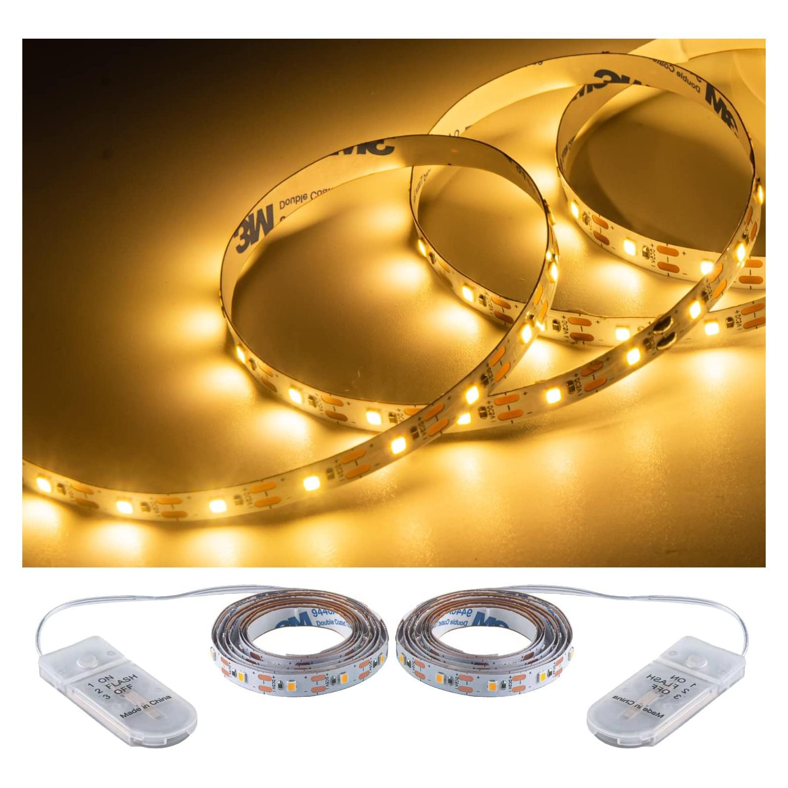 Luces de tira LED a batería JUNWEN 1m blancas cálidas 2pcs