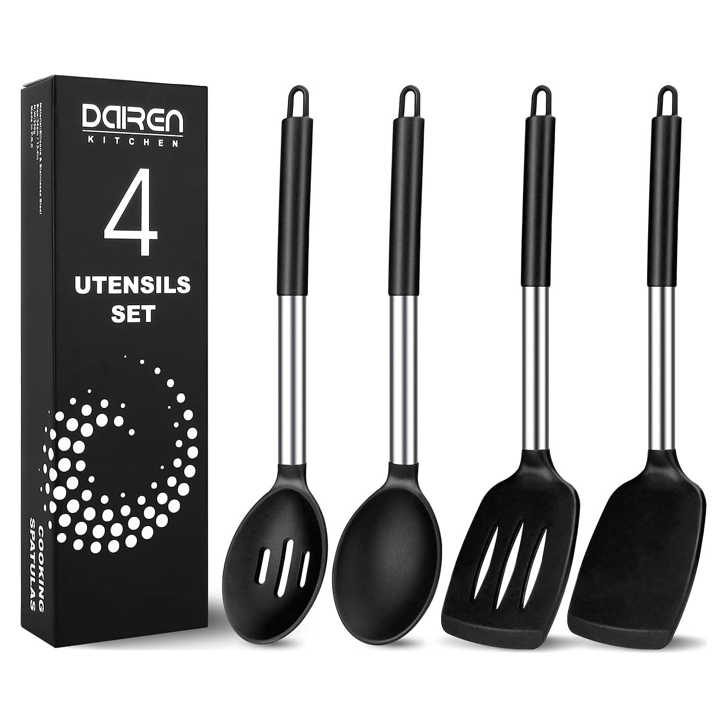 Paquete de 4 Utensilios de Cocina DaiRen Kitchen - Silicona y Acero Inoxidable