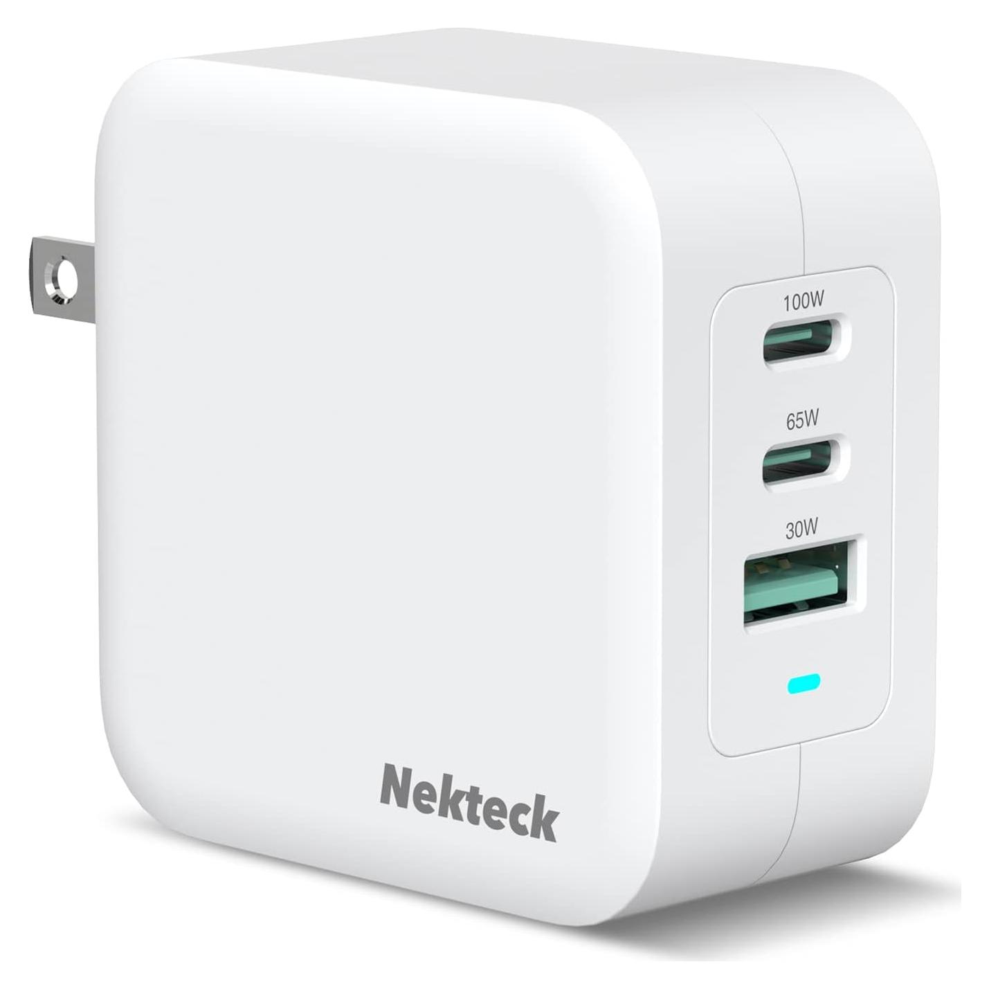 Cargador Rápido Nekteck 100W GaN USB C 3 Puertos - Blanco