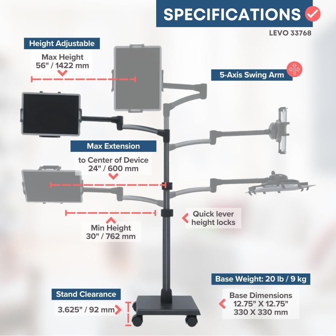 Soporte Rodante para Tabletas LEVO G2 Deluxe - Color Gunmetal