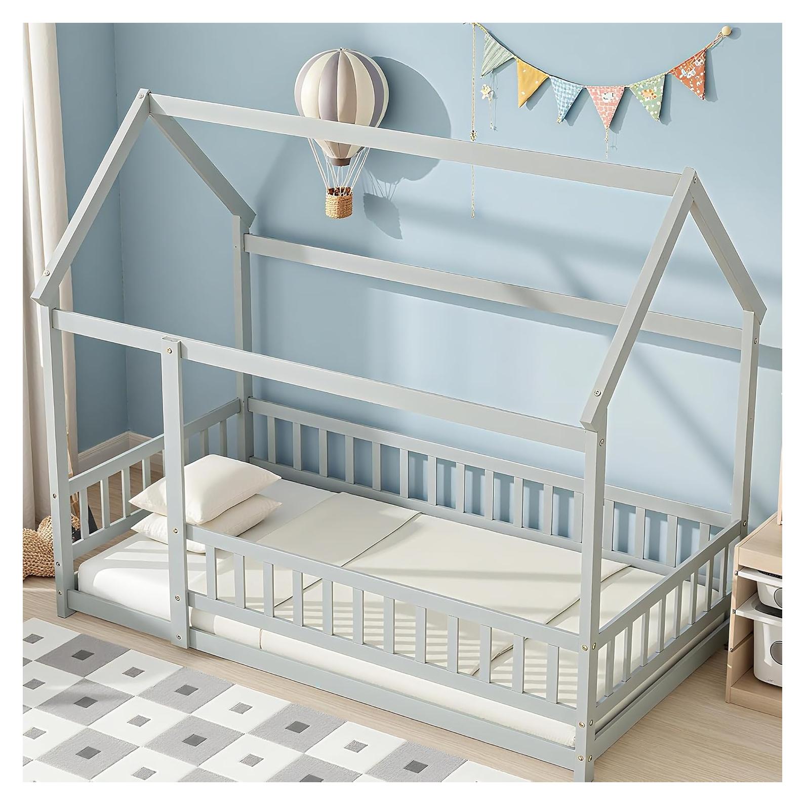 Cama en el Suelo Twin Bellemave Casa de Madera Gris