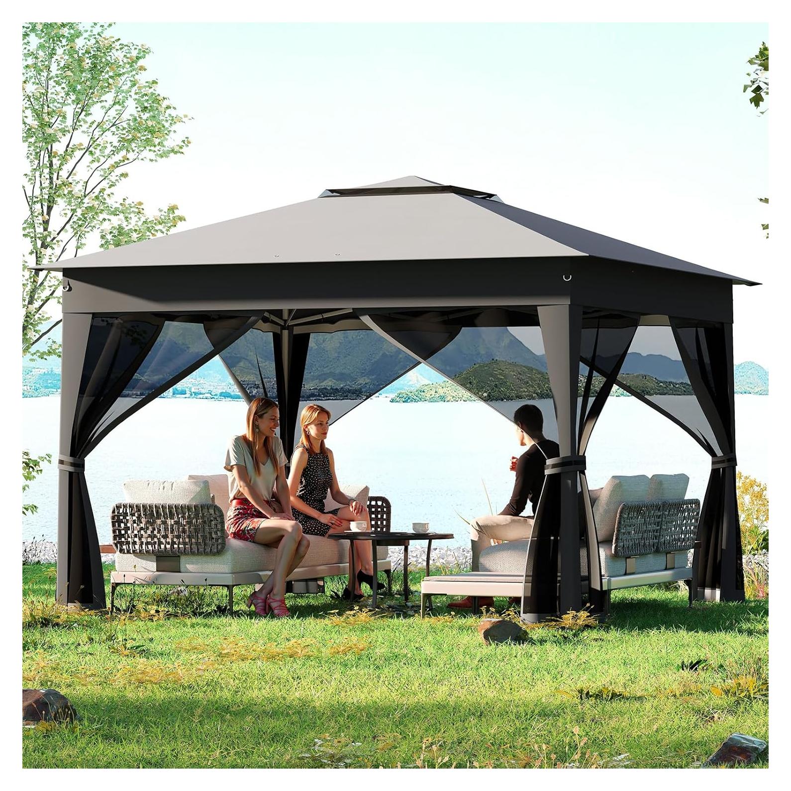 Gazebo Plegable LDAILY 3.35x3.35m con Mosquitera y Altura Ajustable