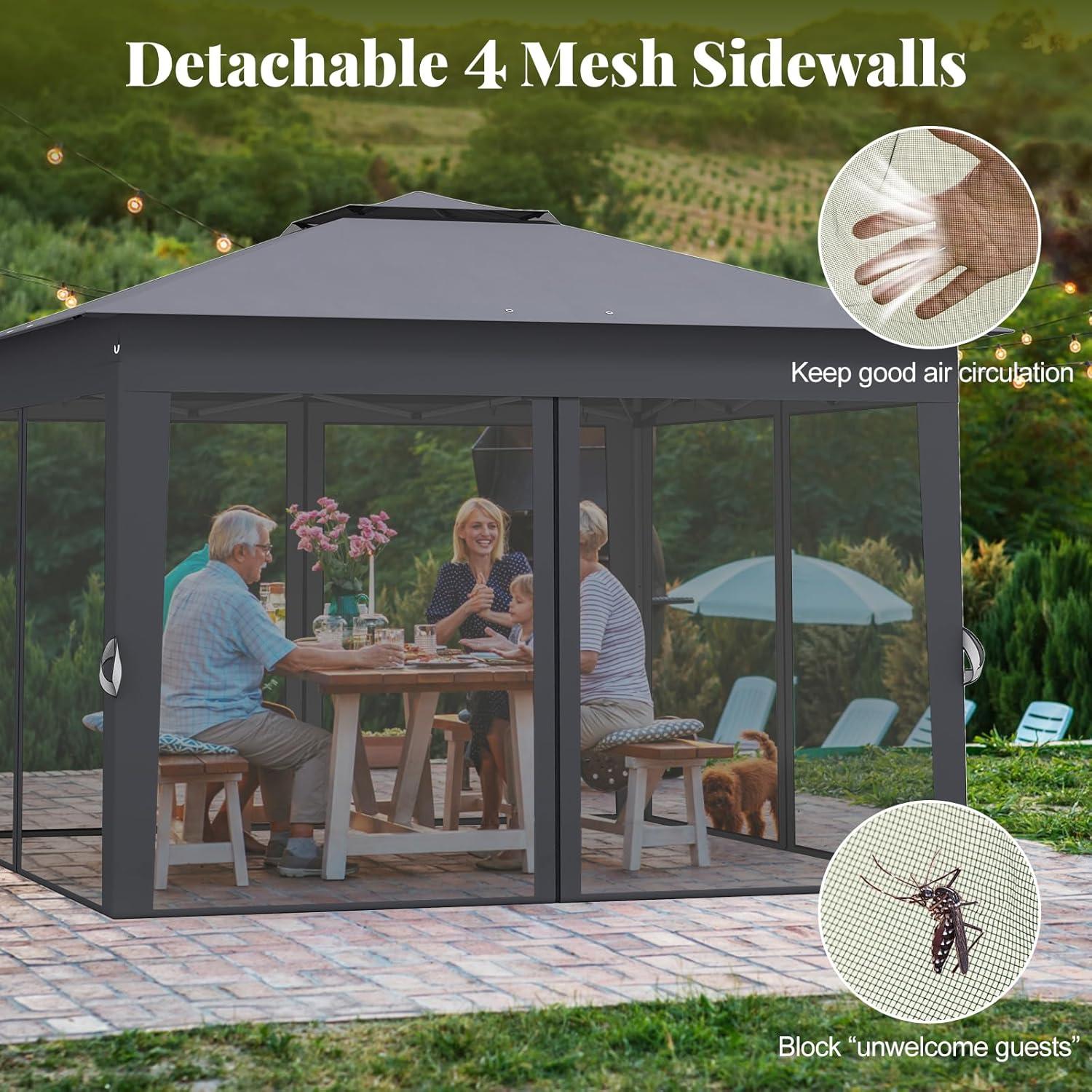 Gazebo Plegable LDAILY 3.35x3.35m con Mosquitera y Altura Ajustable
