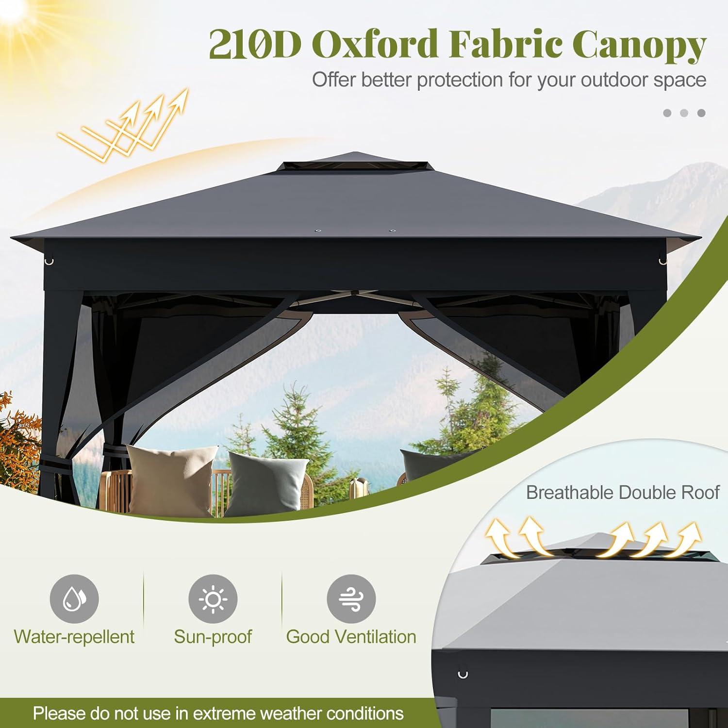 Gazebo Plegable LDAILY 3.35x3.35m con Mosquitera y Altura Ajustable