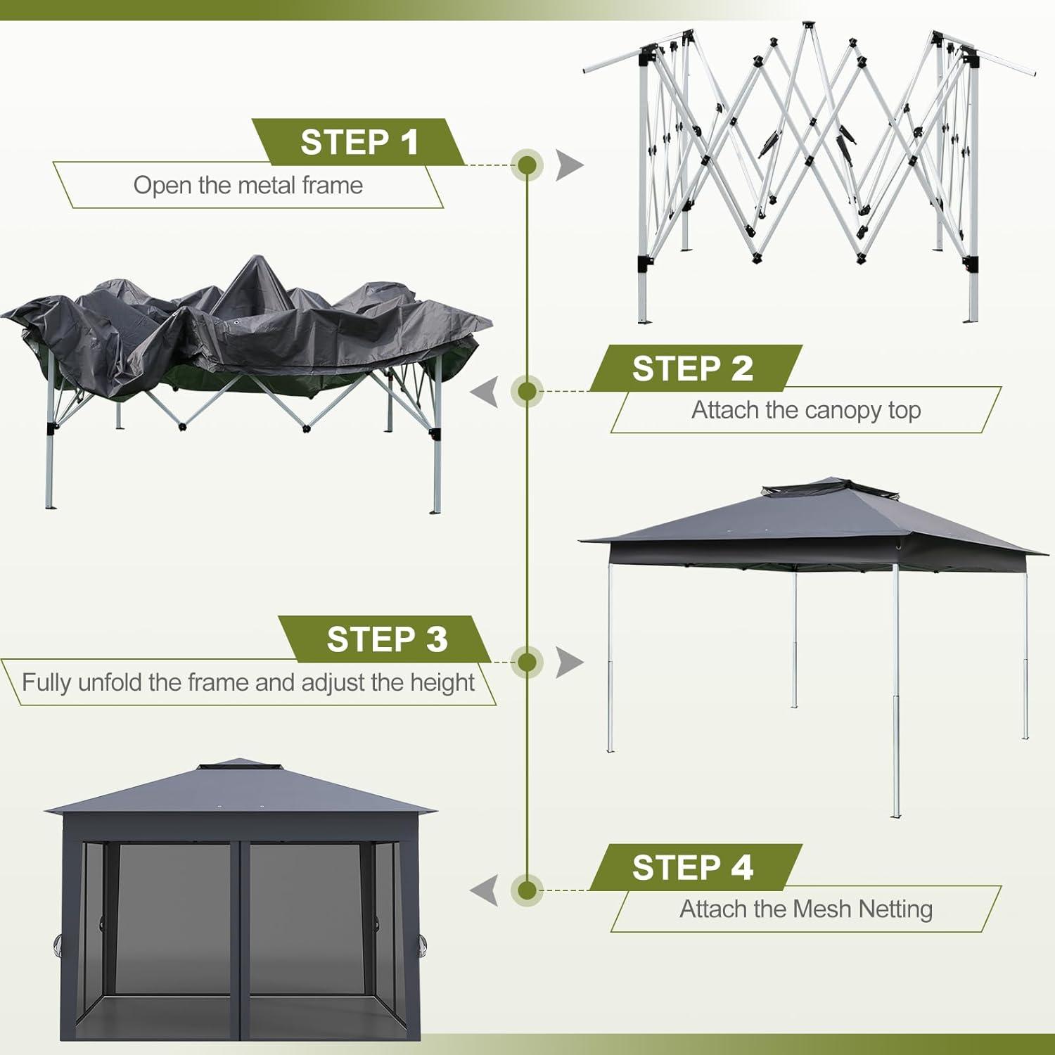 Gazebo Plegable LDAILY 3.35x3.35m con Mosquitera y Altura Ajustable