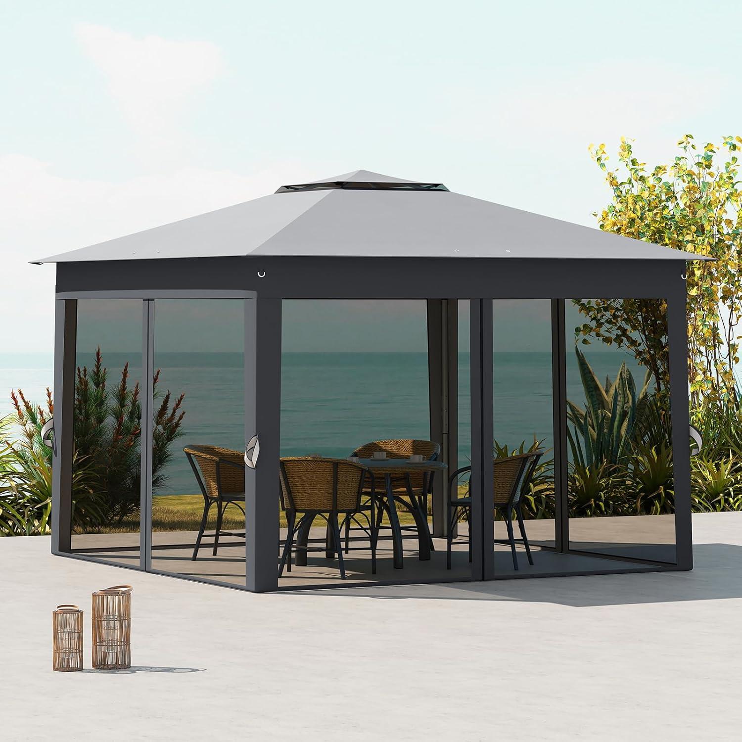 Gazebo Plegable LDAILY 3.35x3.35m con Mosquitera y Altura Ajustable
