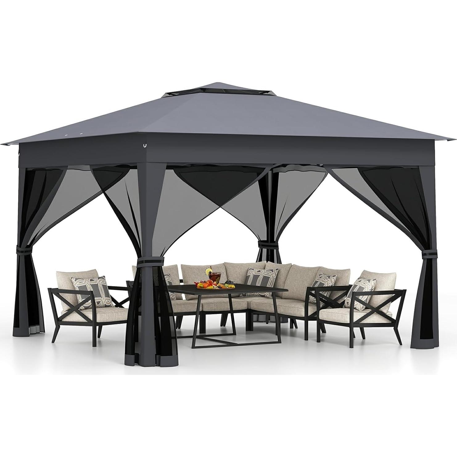 Gazebo Plegable LDAILY 3.35x3.35m con Mosquitera y Altura Ajustable