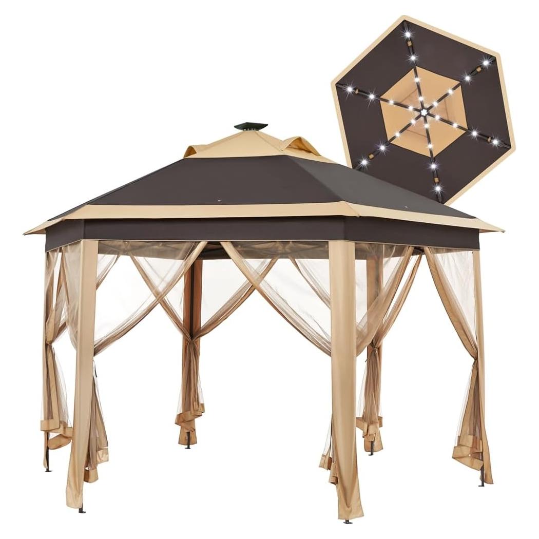 Carpa Plegable Yaheetech 3.96x3.96m con Luces LED Solares