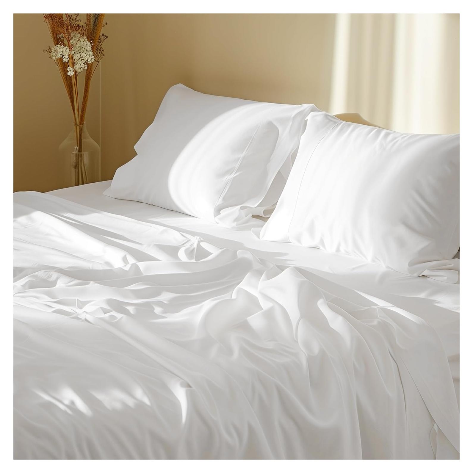 Juego de Sábanas Queen 100% Algodón Bedsure Blanco 4 Piezas