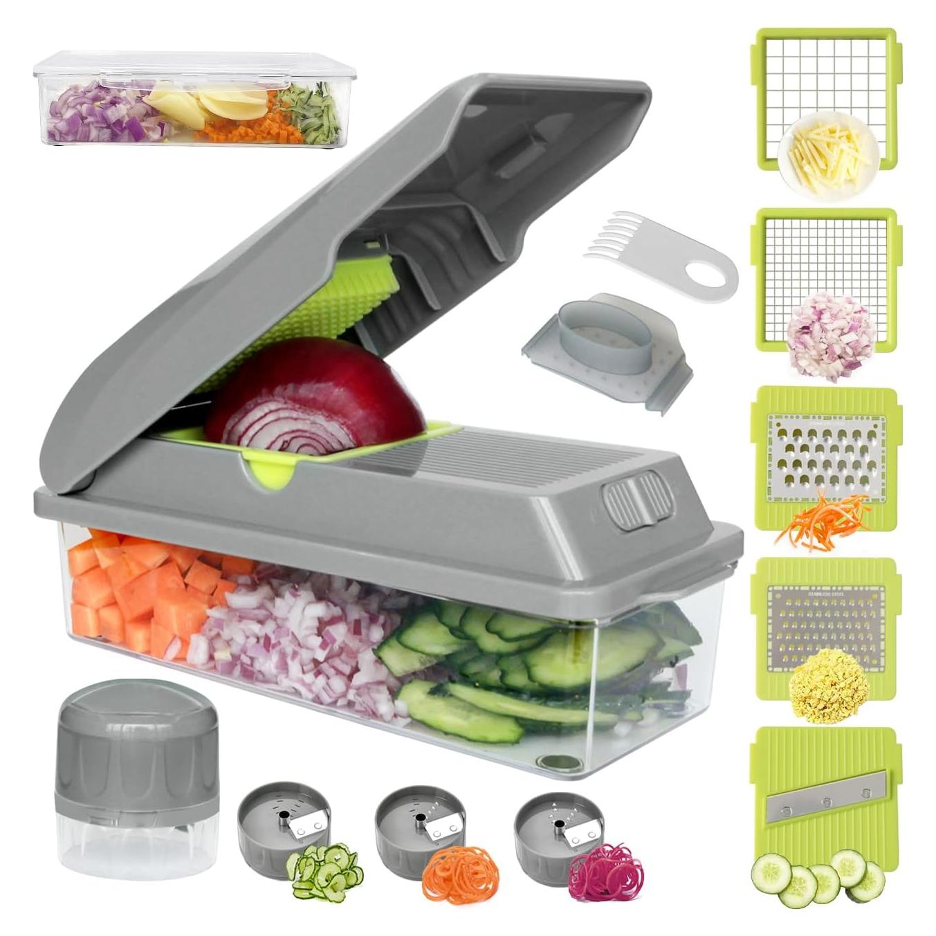 Picador de Verduras LHS 9 en 1 con 5 Cuchillas y Espiralizador