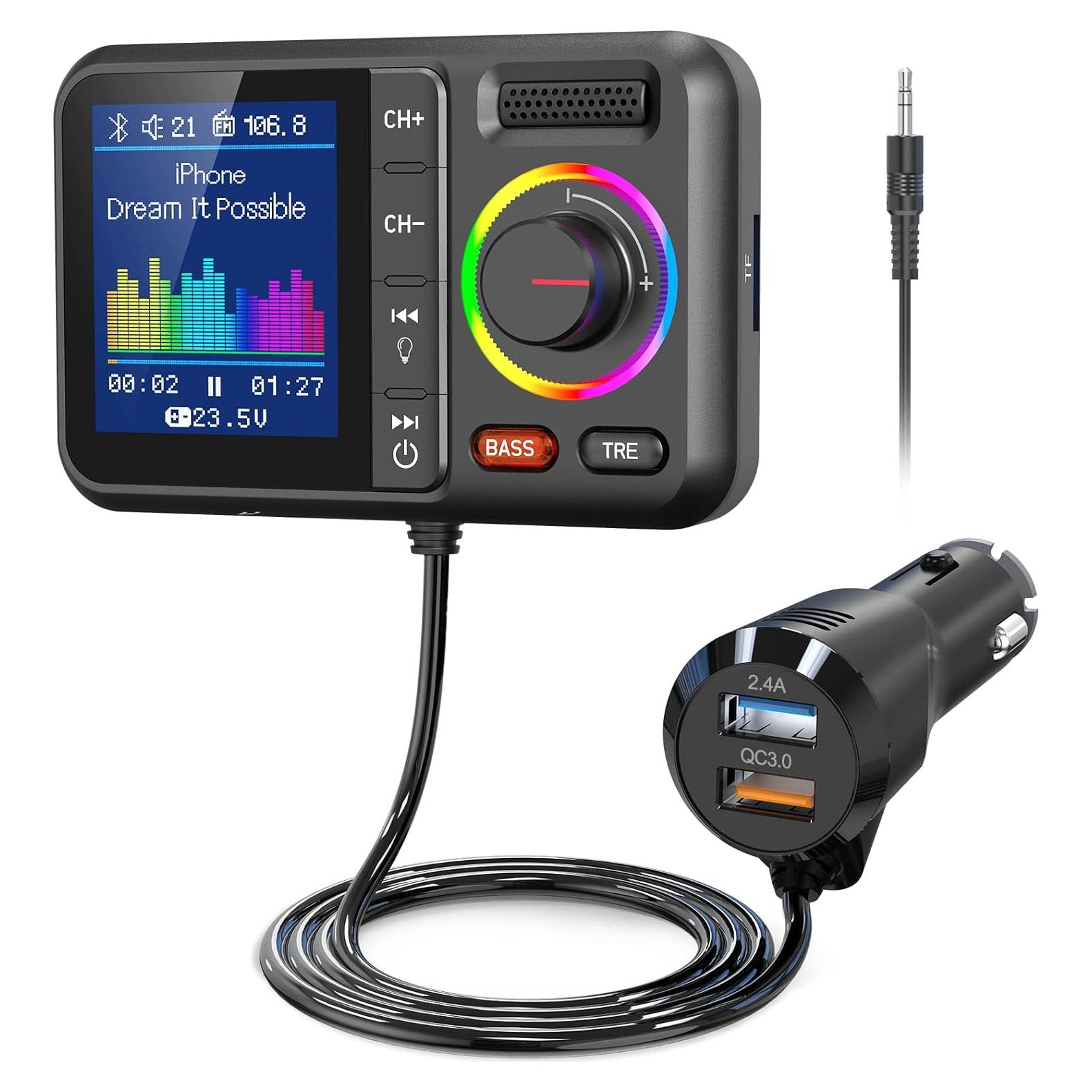 Transmisor FM Bluetooth Nulaxy KM28 con Pantalla Color y Carga Rápida