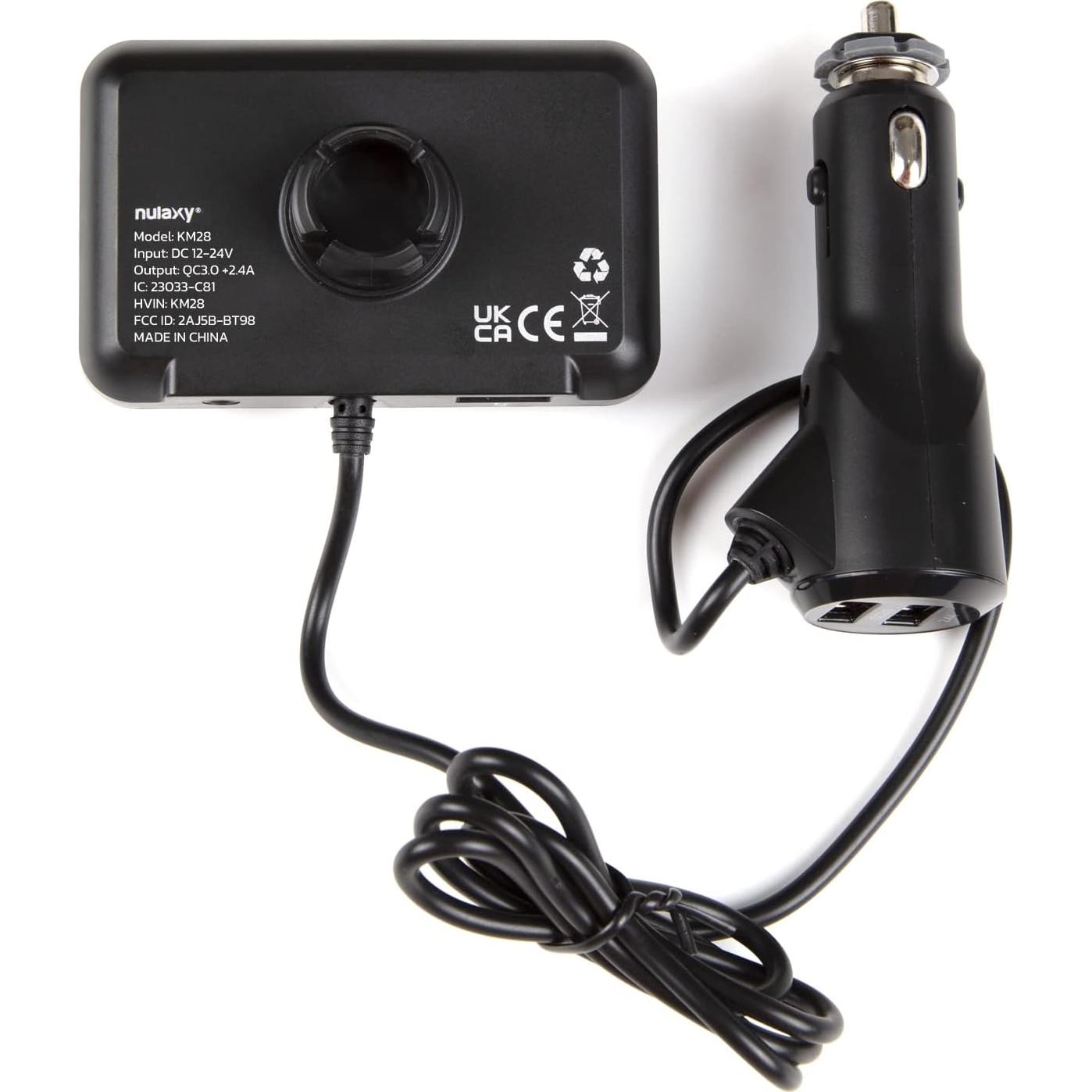 Transmisor FM Bluetooth Nulaxy KM28 con Pantalla Color y Carga Rápida