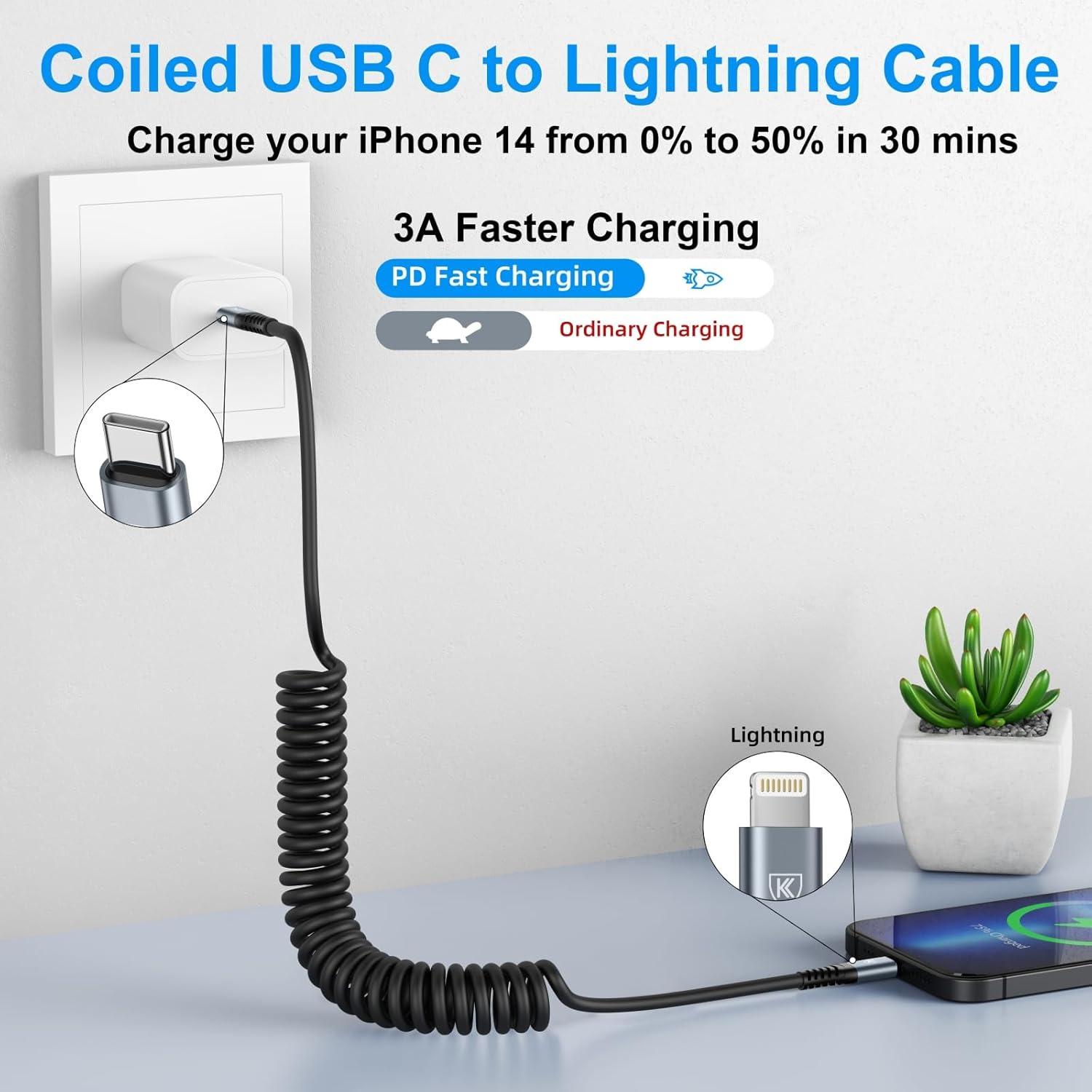 Cable USB C a Lightning KIYODA 1.4m 2Pack Carga Rápida iPhone