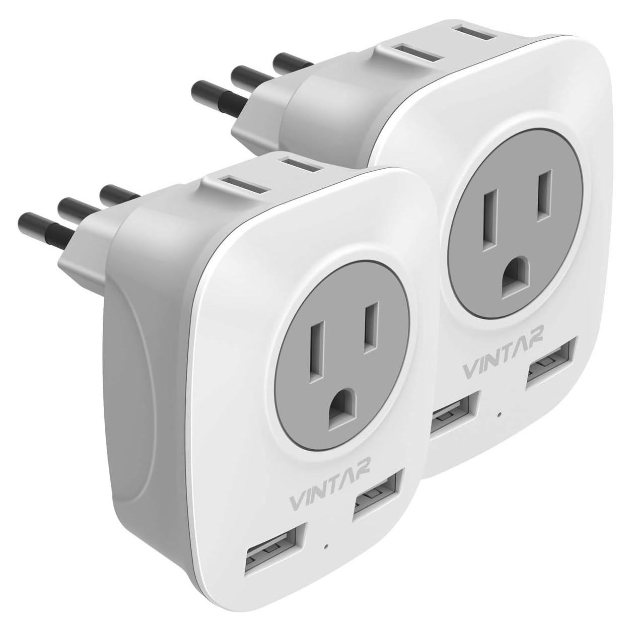 Adaptador de Corriente VINTAR Tipo L 2 Pack para Italia y Chile