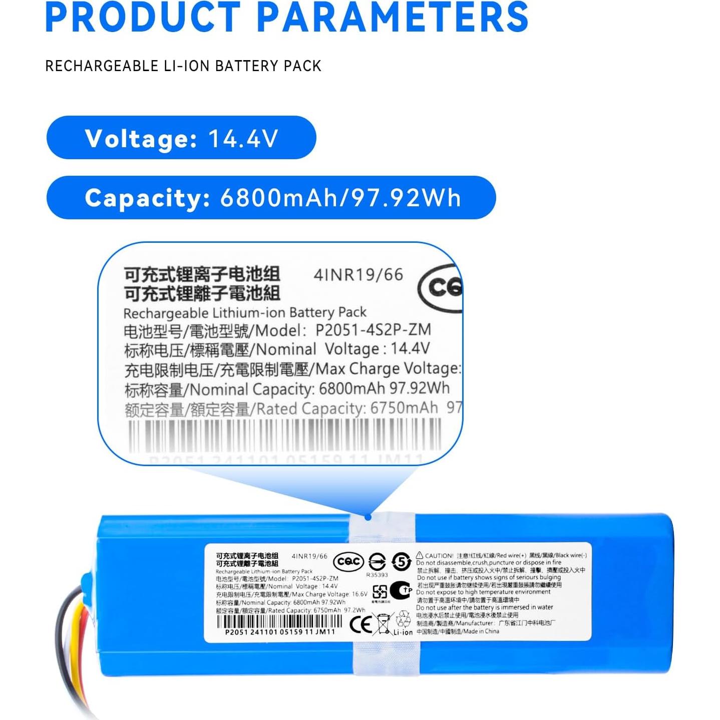 Batería de Reemplazo 6800mAh para Roborock S4 S5 S6 S7 S8
