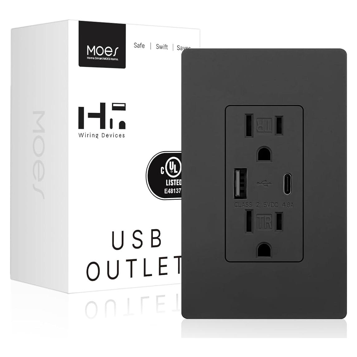 MOES Cargador USB Rápido 5V 4.8A 15A Negro para Pared