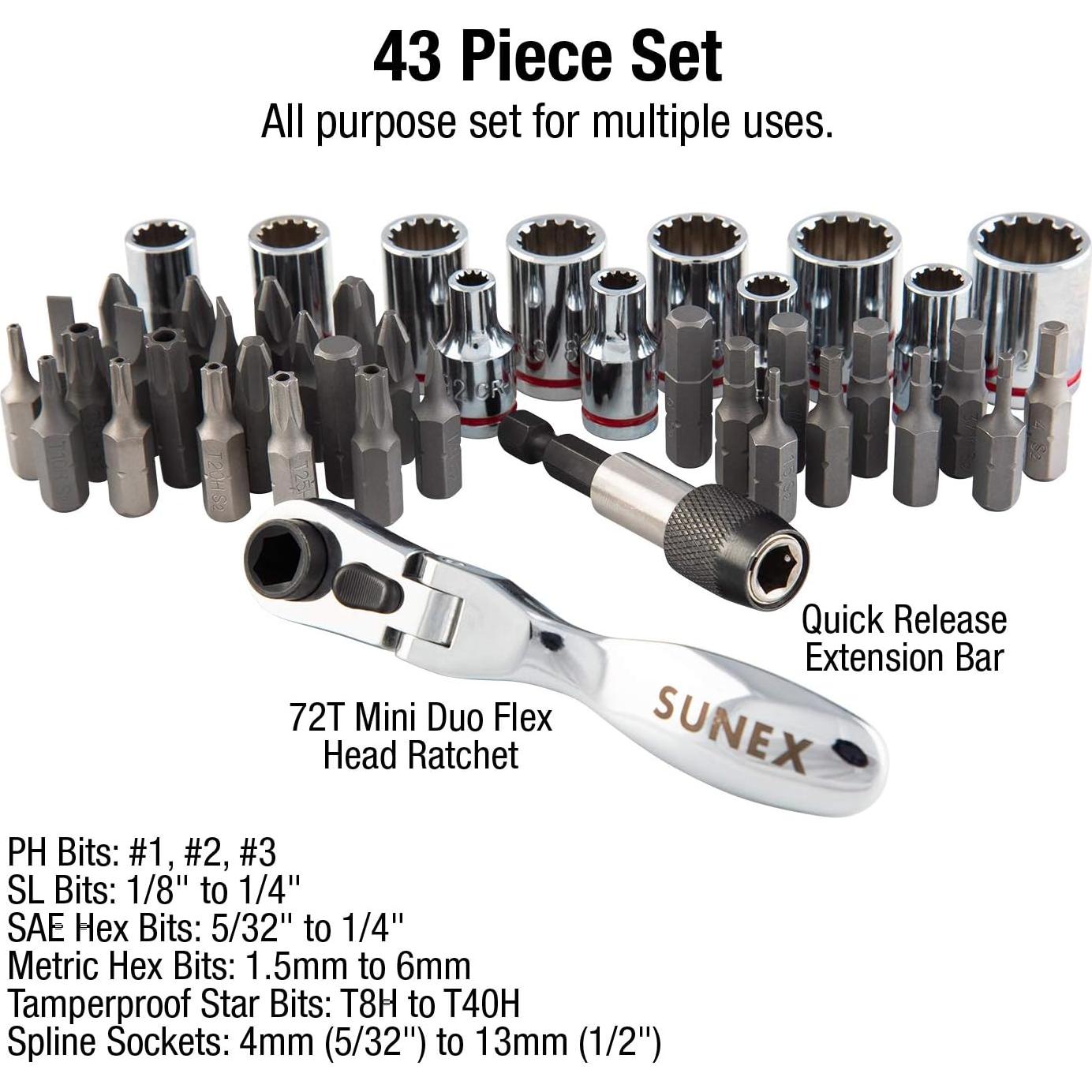 Juego de Enchufes Sunex 9732 44 Piezas 1/4" Doble Cabeza