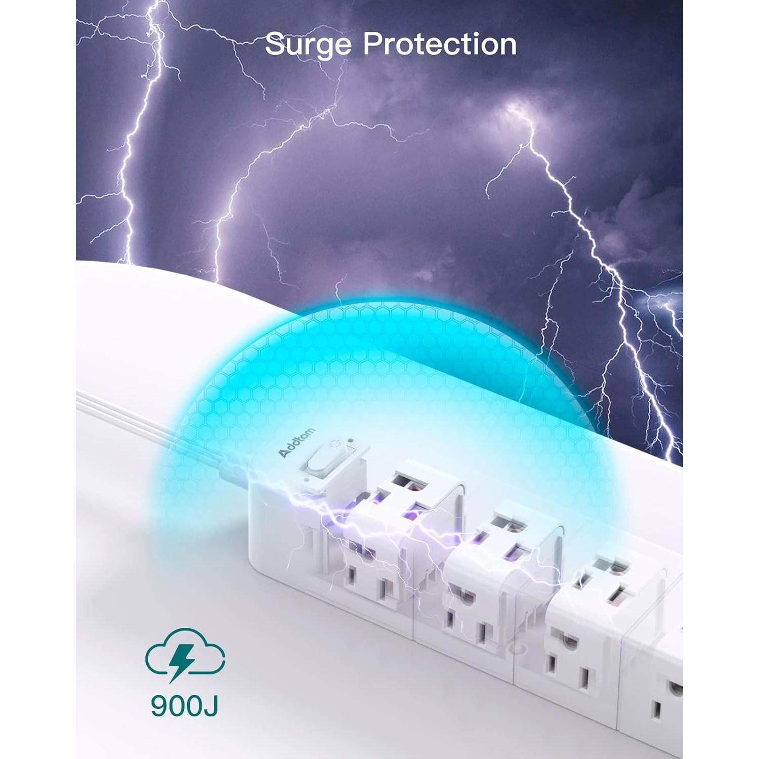 Tira de Alimentación Addtam 15 pies con 12 Salidas y 3 USB