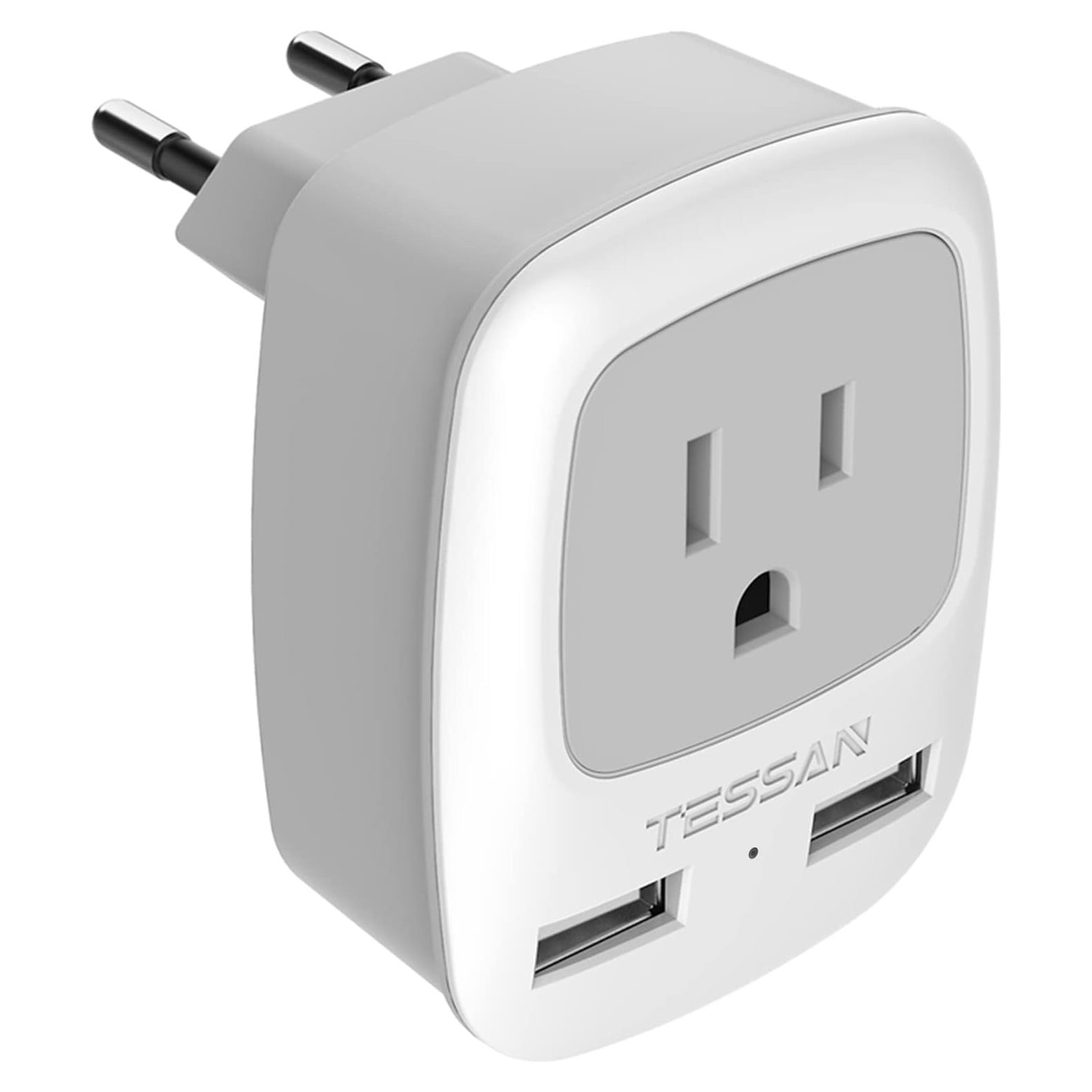 Adaptador de Enchufe de Viaje TESSAN Tipo C con 2 USB