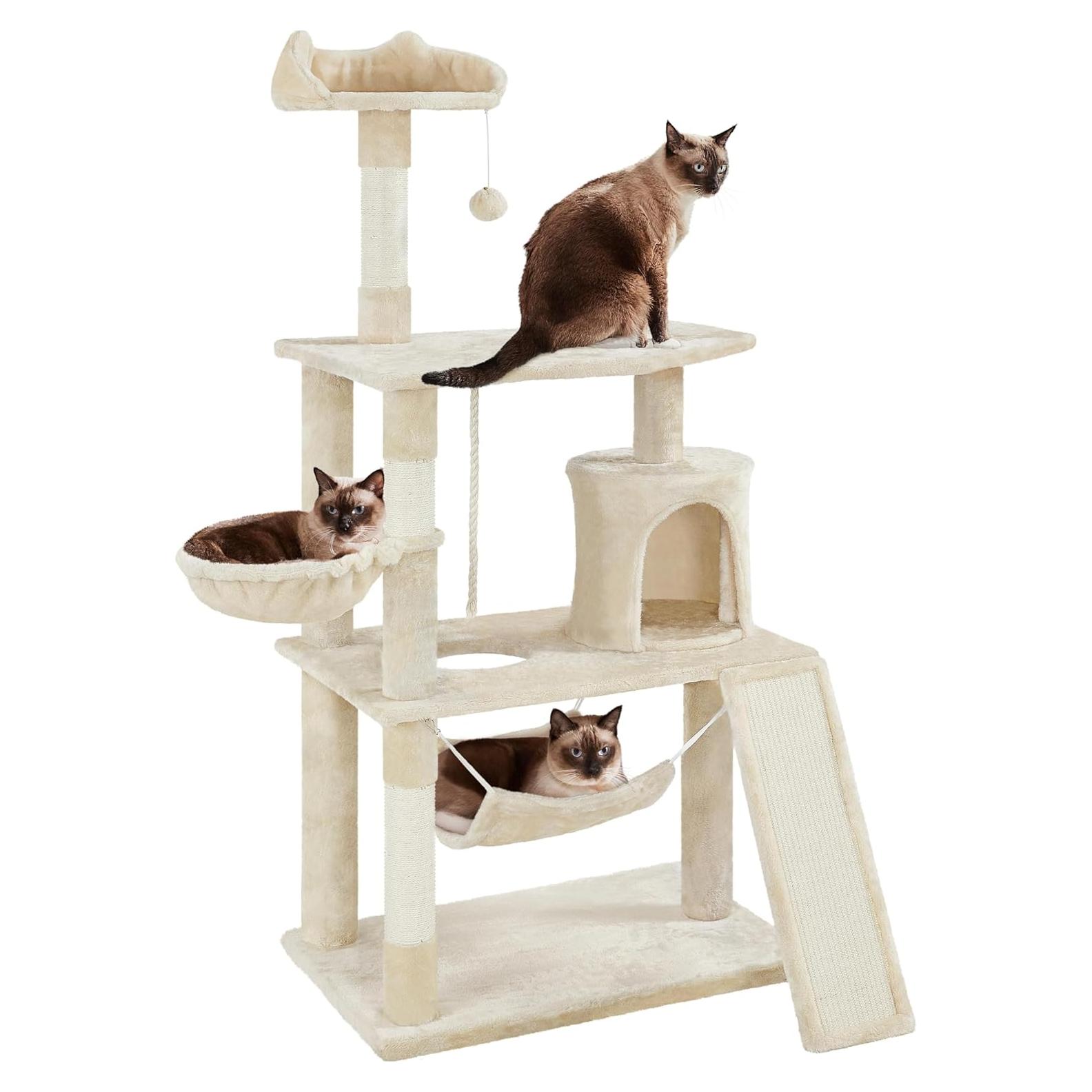 Árbol para Gatos Extra Grande Yaheetech 161 cm con Rascador y Hamaca