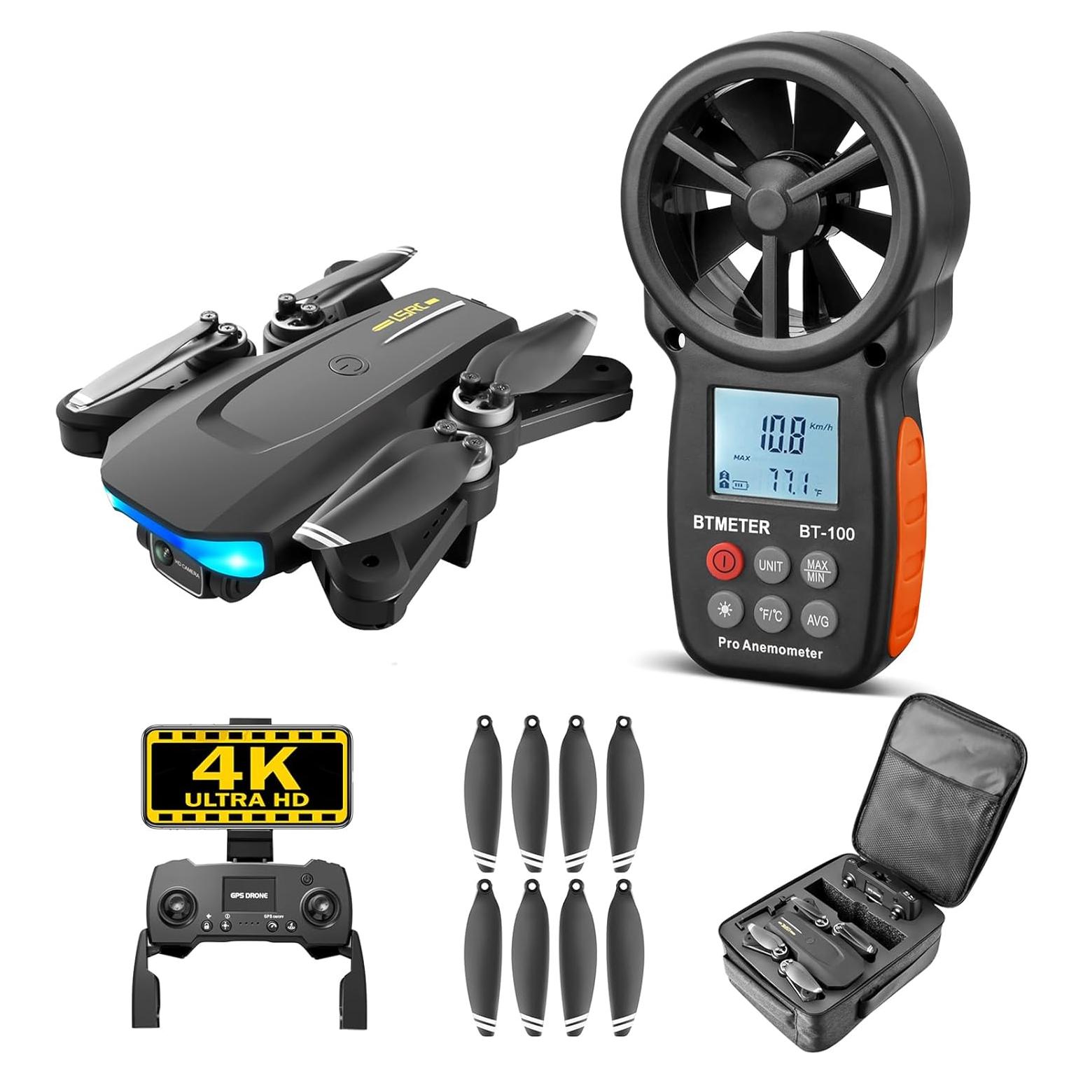 Anemómetro BTMETER BT-100 y Dron Quadricóptero 4K Plegable