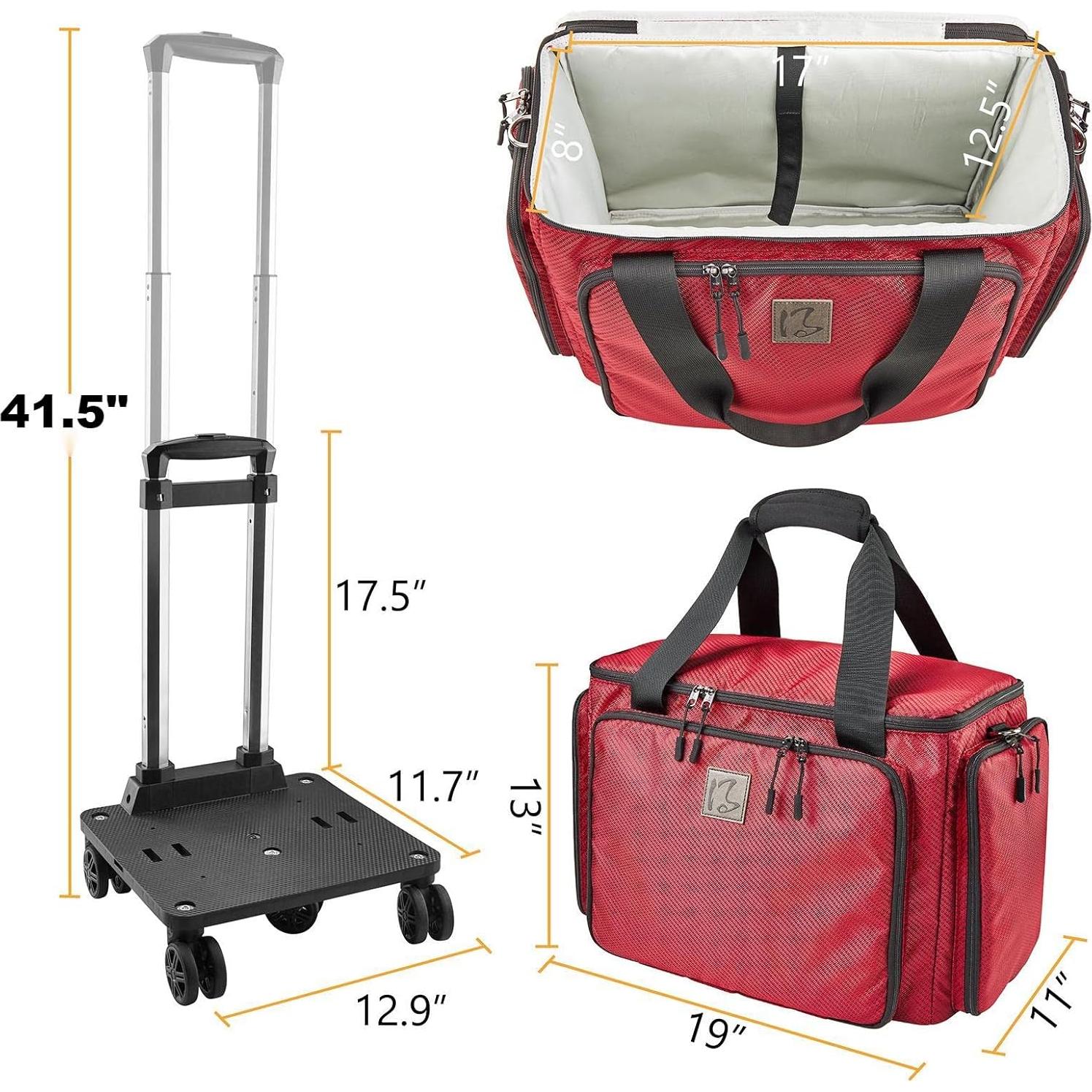 Bolsa de máquina de coser rodante YKK roja 48.3x27.9x33 cm