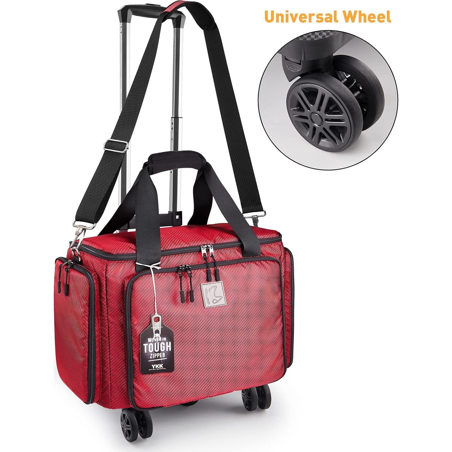 Bolsa de máquina de coser rodante YKK roja 48.3x27.9x33 cm