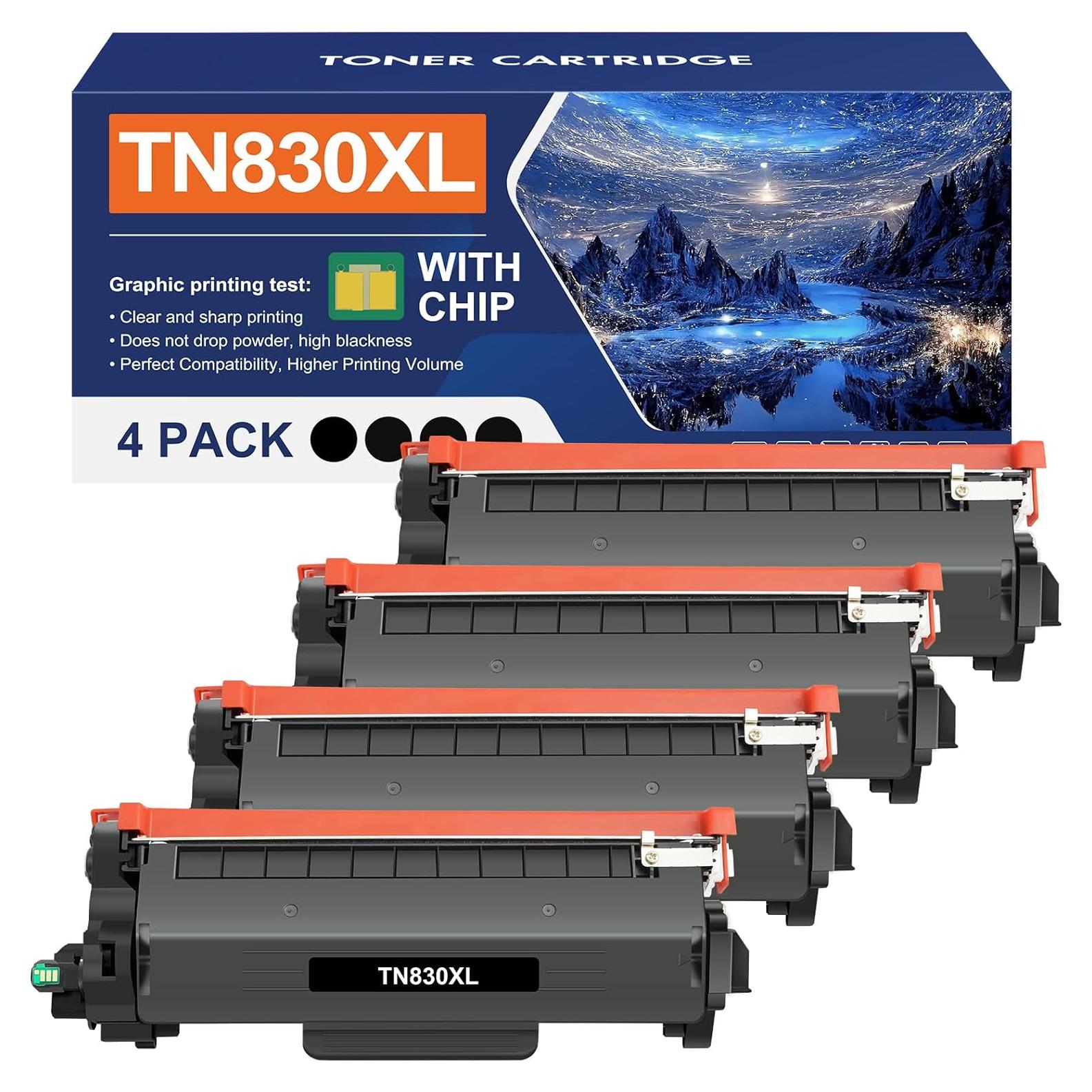 Tóner TN830XL Negro Compatible para Impresoras Brother - 4 Unidades