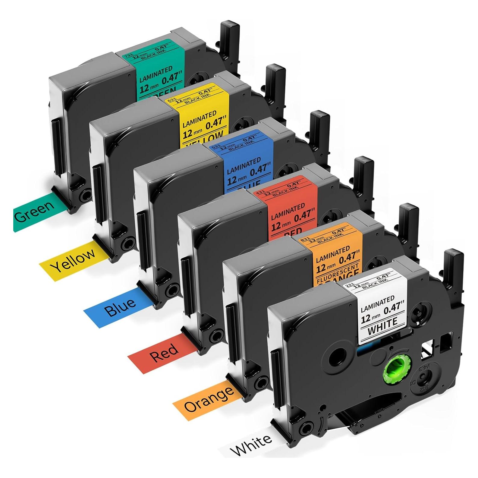 Cinta de Etiquetas Anycolor TZe 12mm Laminada 6 Colores