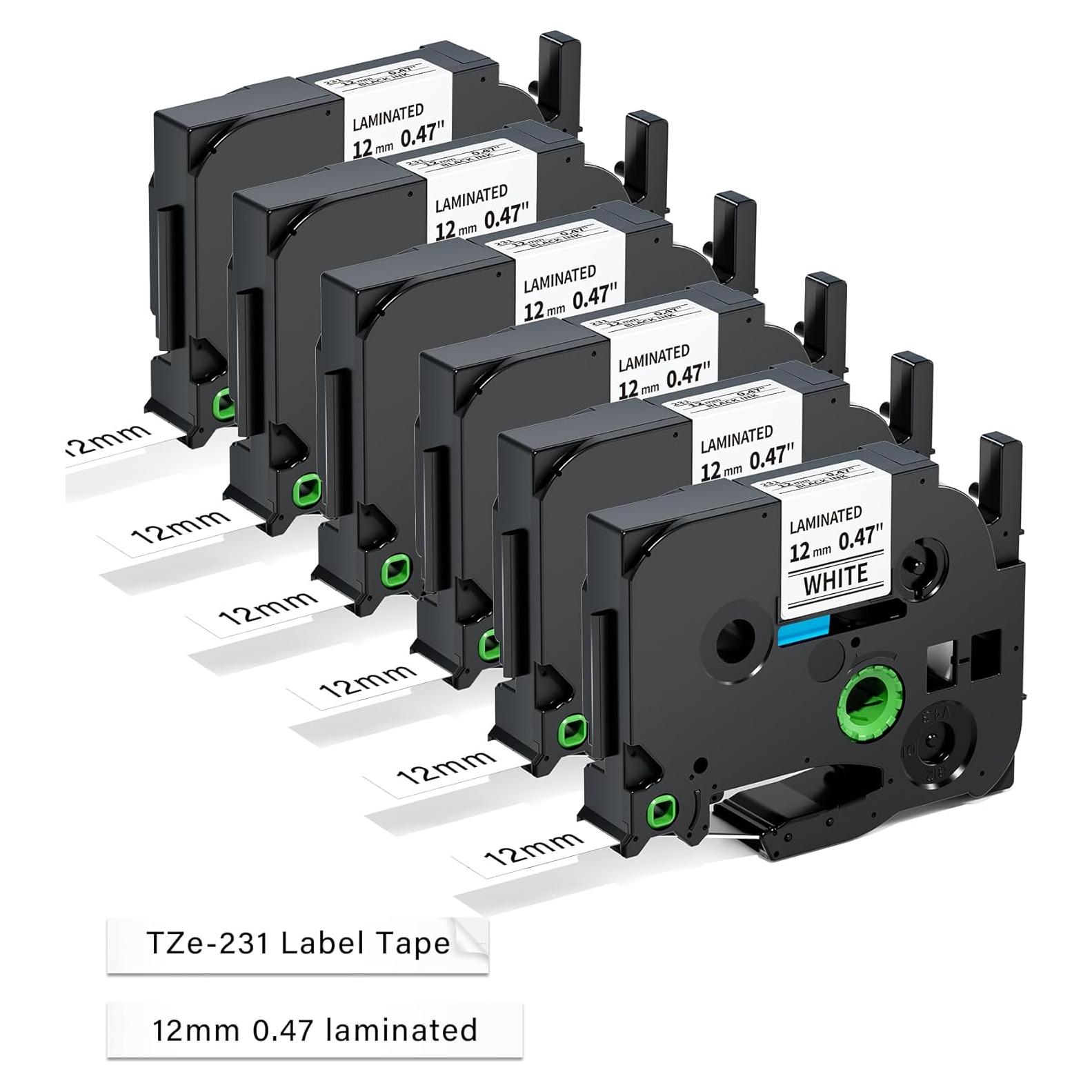 Cinta de Etiqueta AONOMI TZe-231 12mm Negra sobre Blanca 6pk