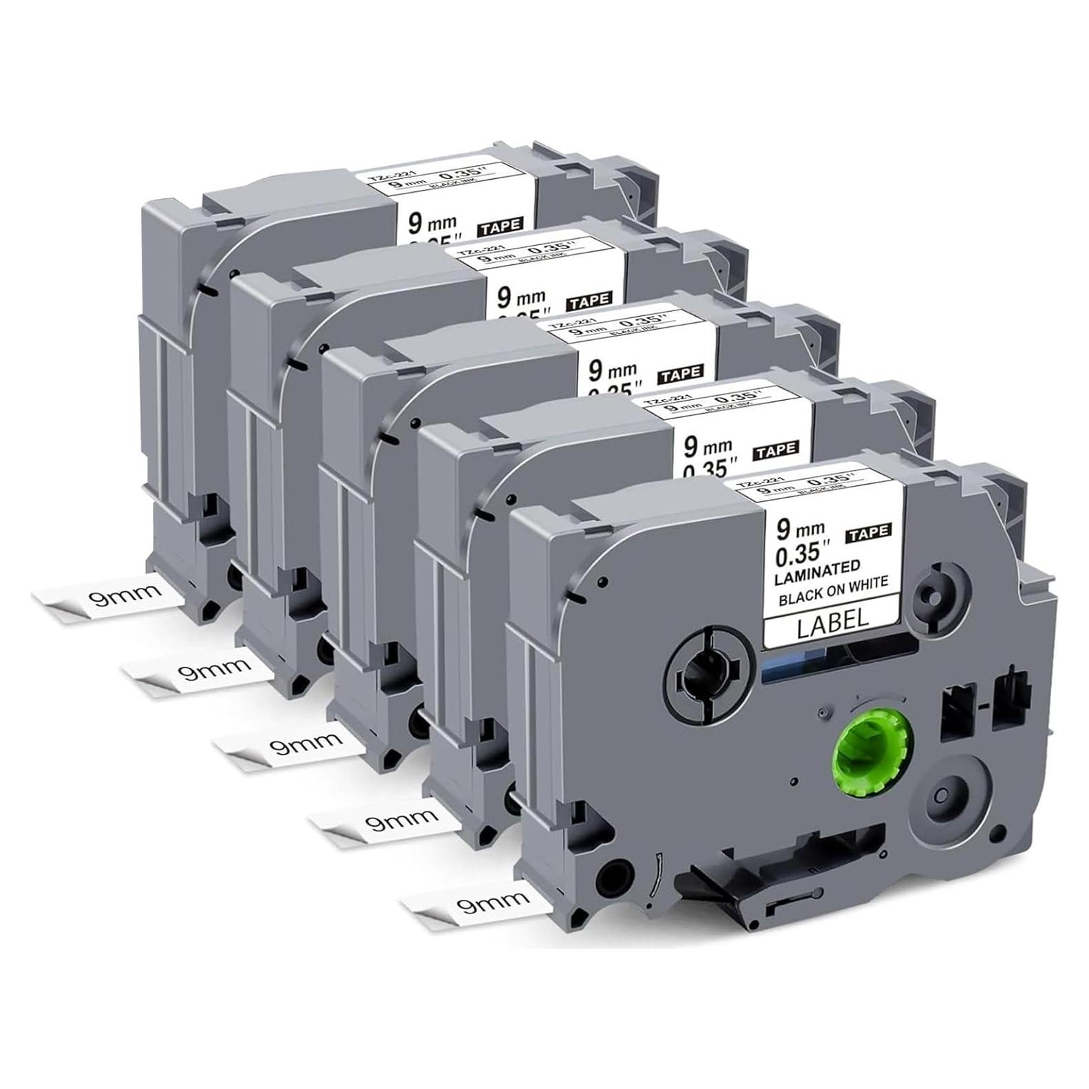 Cinta de Etiquetas Laminadas Kappiek TZe-221 9mm Negro sobre Blanco