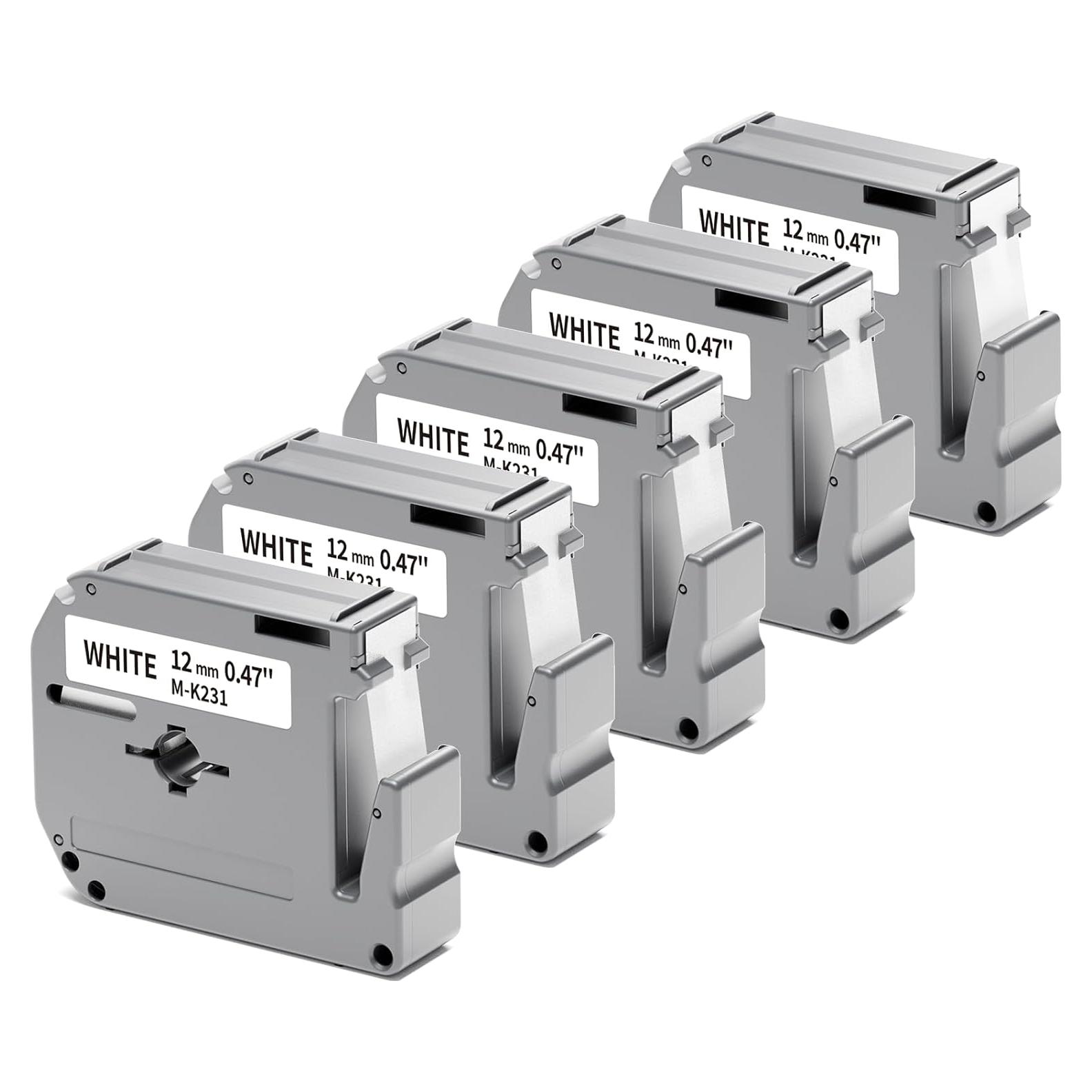 Cinta de Etiquetas Labelife M-K231 12mm 5 Paquetes Negro sobre Blanco