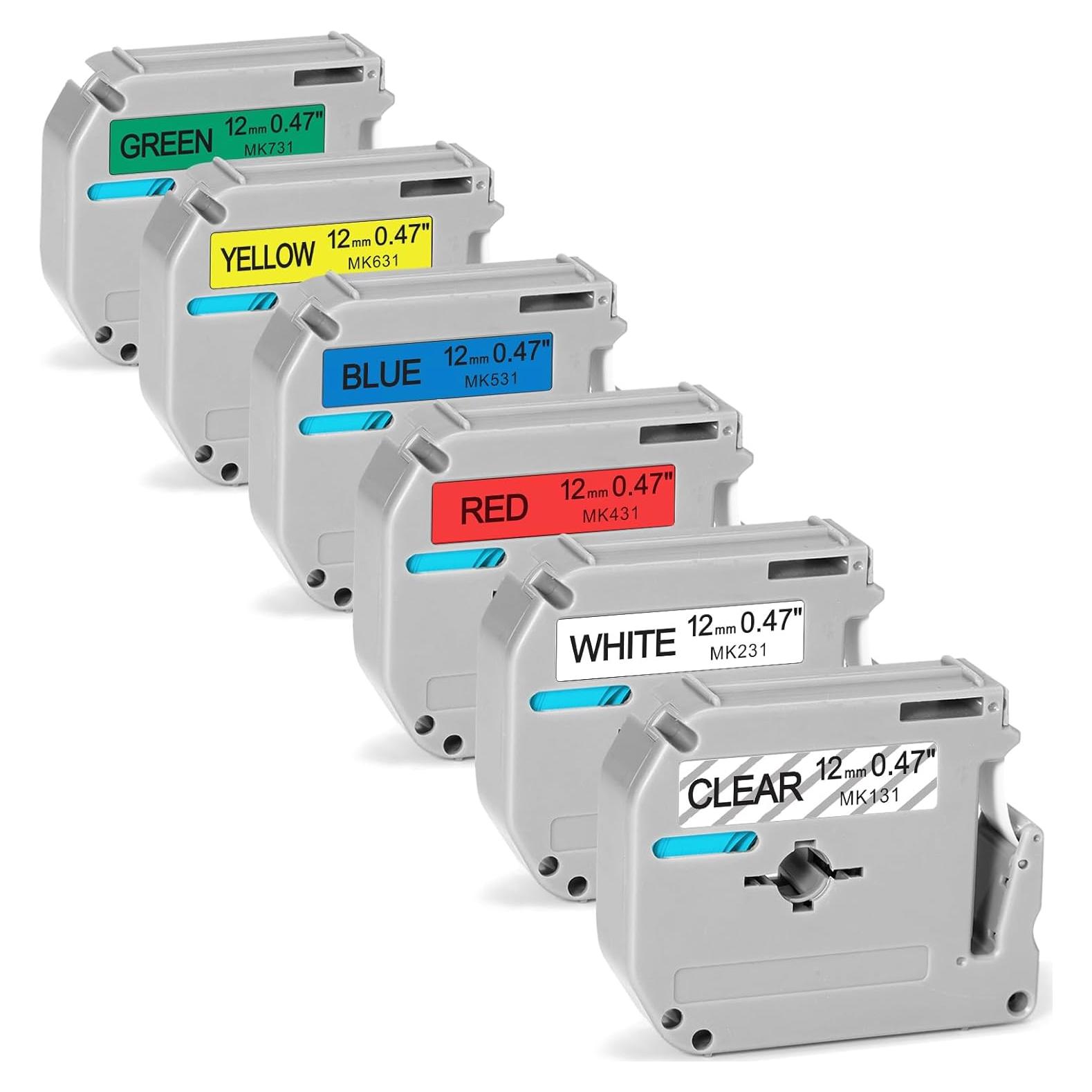 Cinta de Etiquetas Anycolor 12mm Compatible con Brother - Paquete de 6