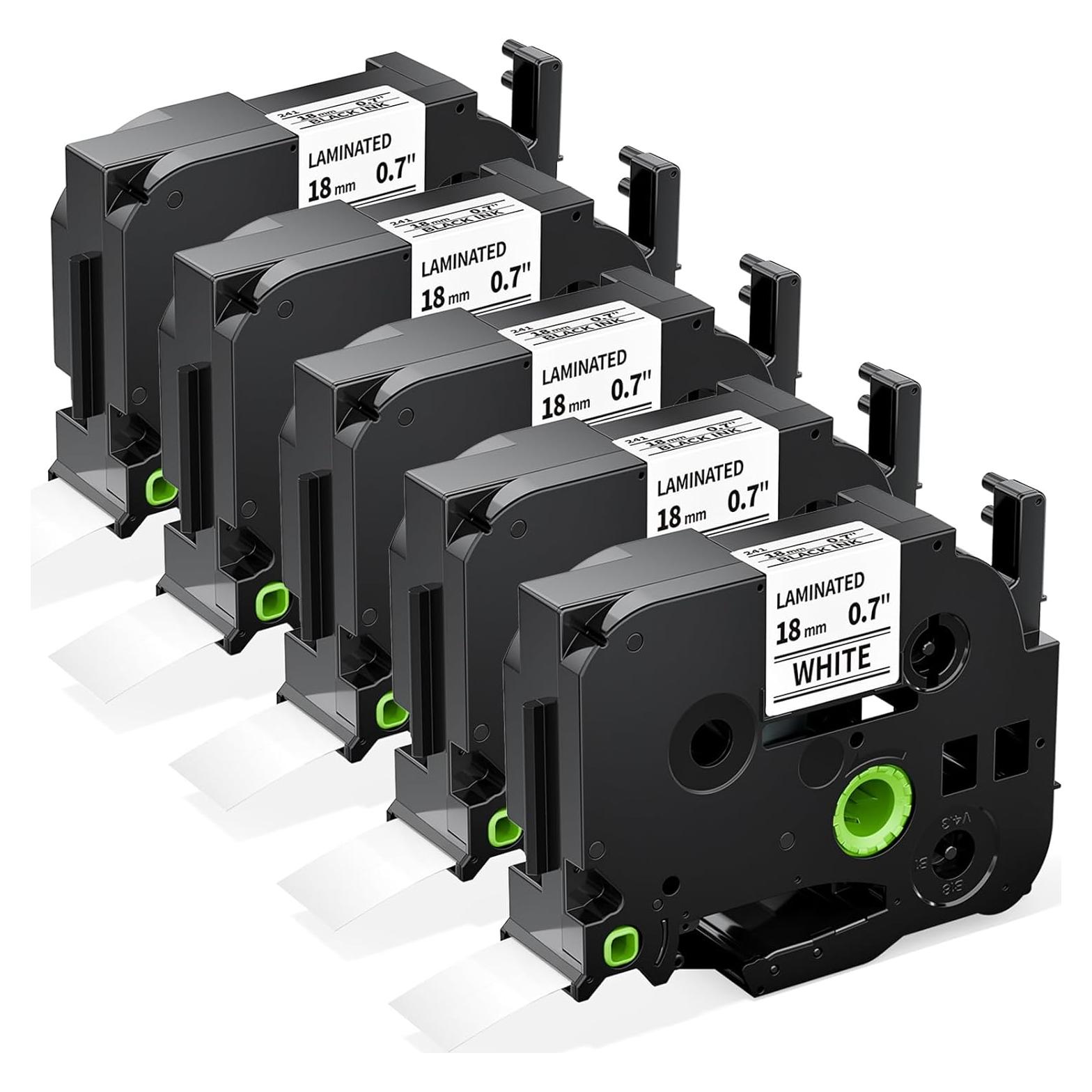 Cinta de Etiqueta Labelife TZe-241 18mm Negra sobre Blanca - 5 Pack