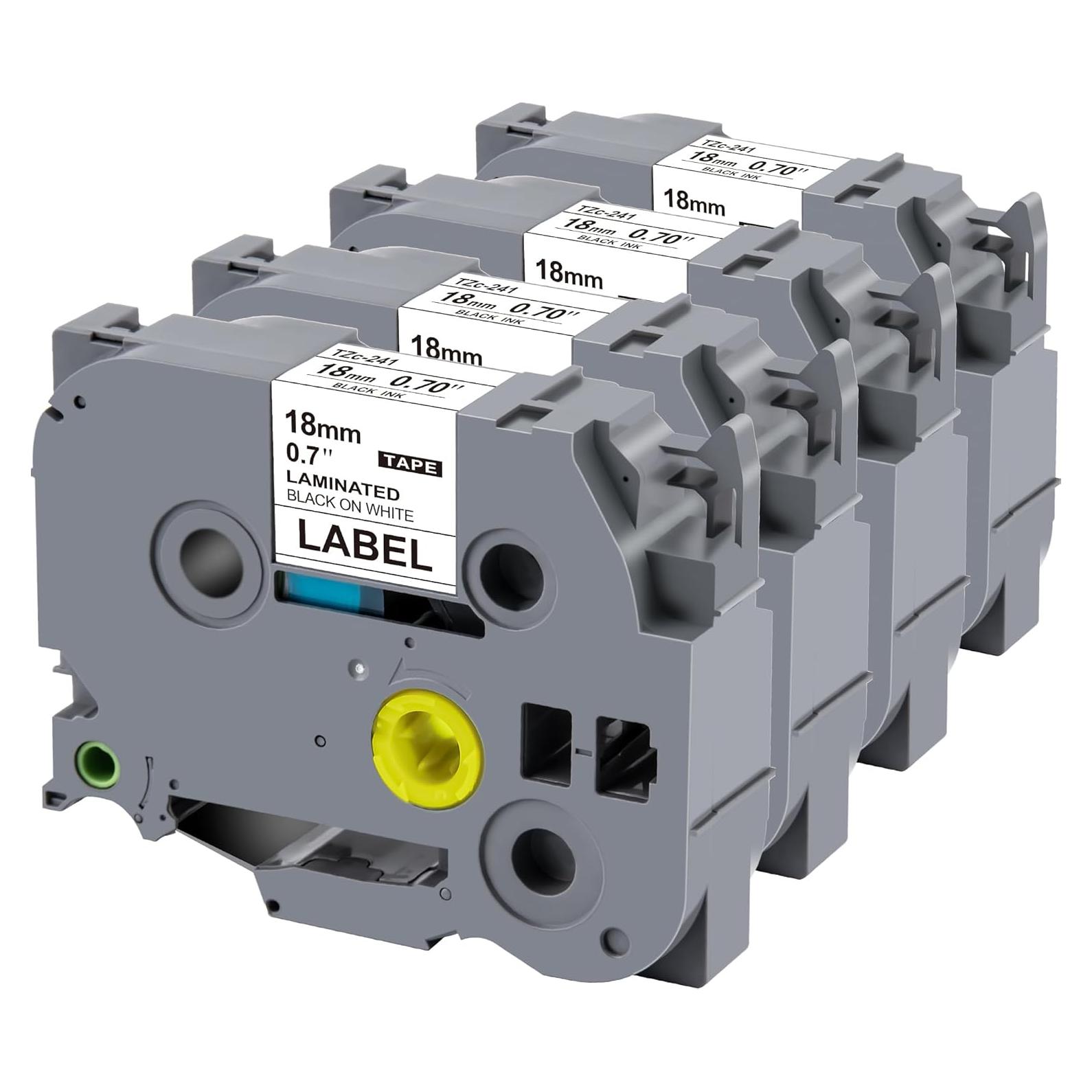 Cinta Etiquetadora Weemay TZc241 18mm Negro sobre Blanco - 4 Rollos