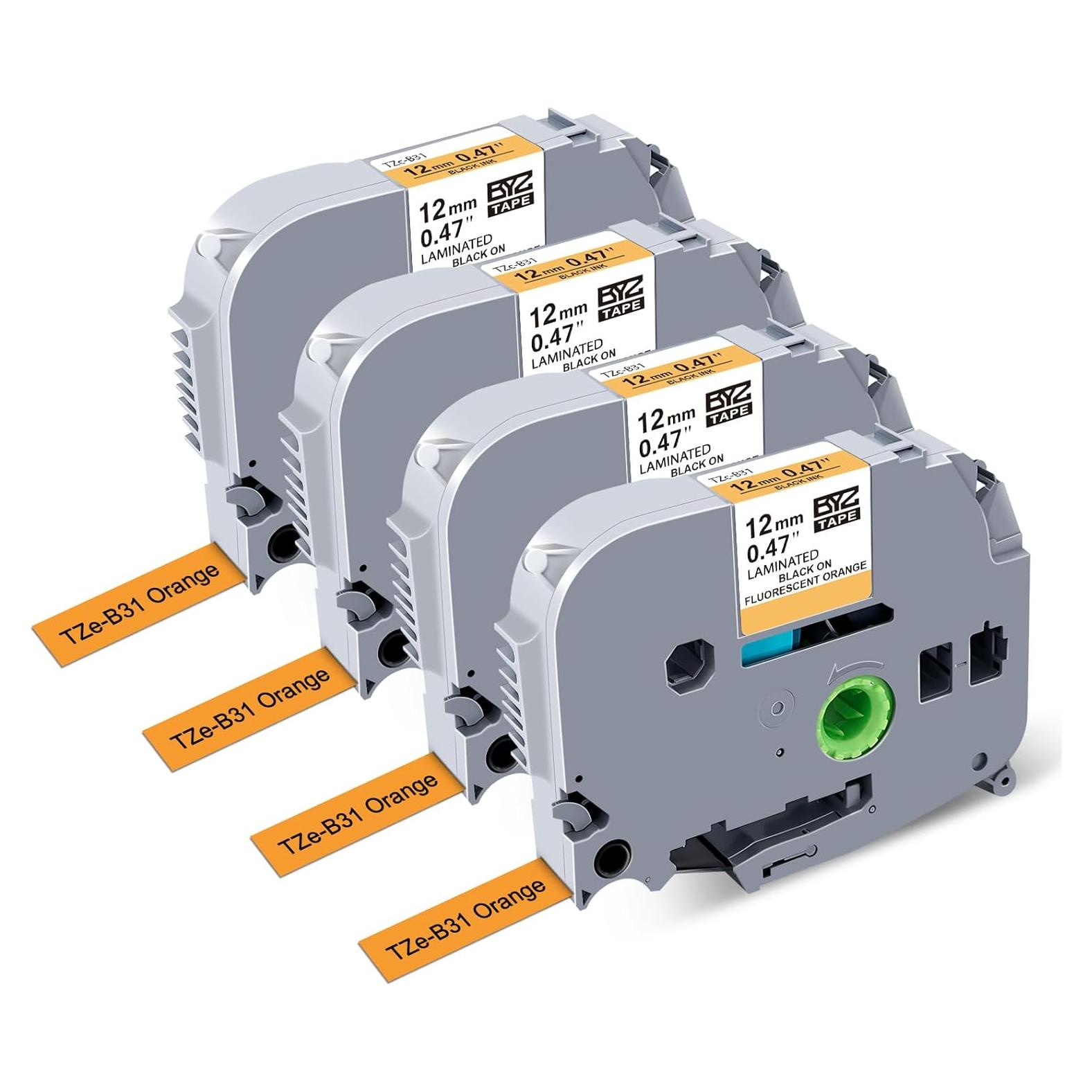 Cintas de Etiquetas BOYEEZON TZe-B31 4-Pack 12mm Negro Naranja